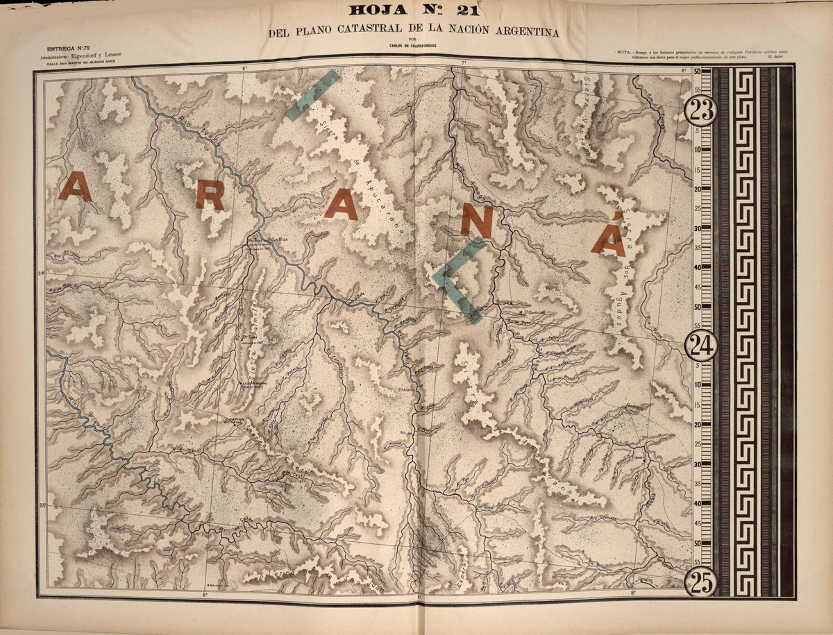 Plano Catastral De La Nacion Argentina, Hoja No. 21 from Argentina 1901 by Relic Map Company