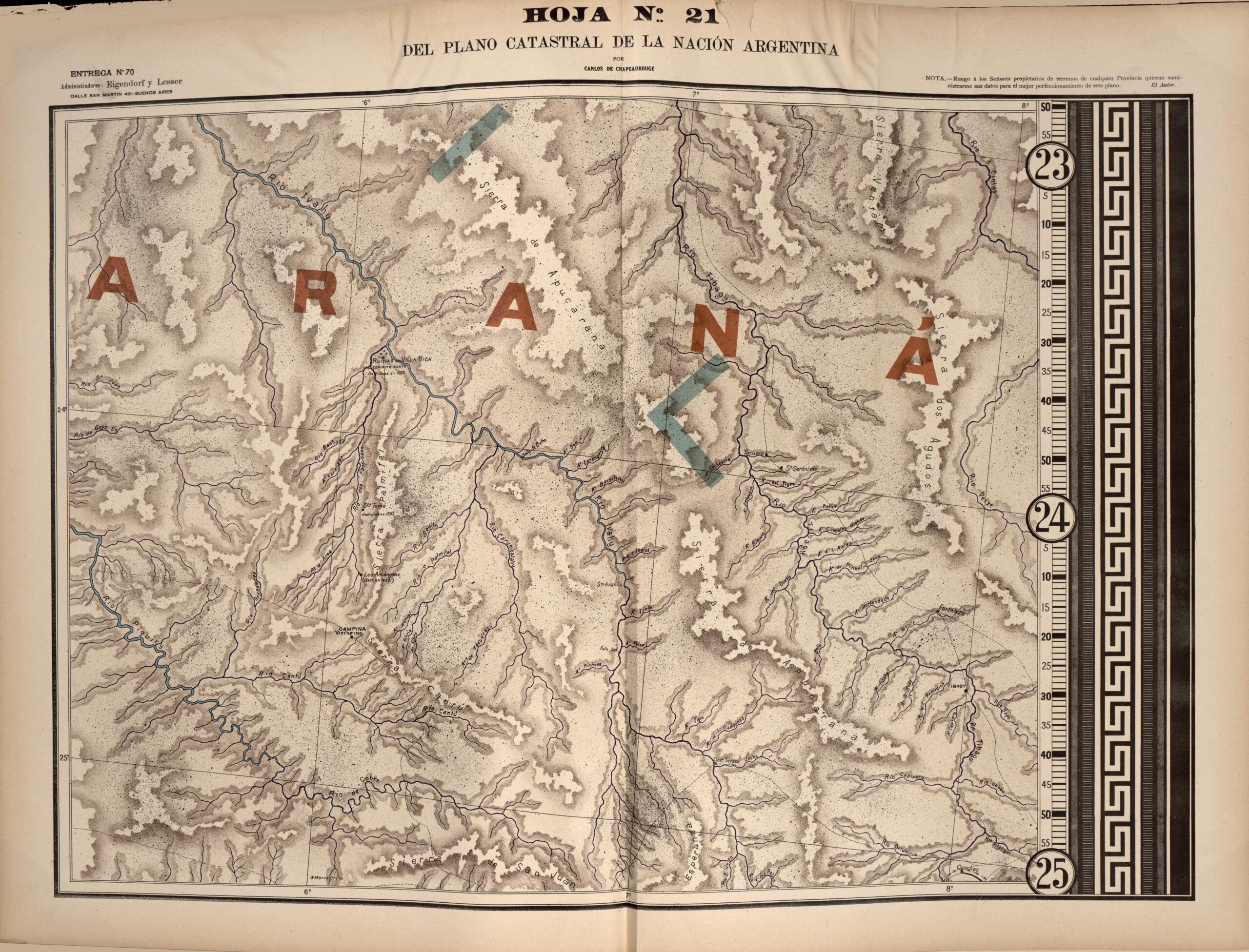 This old map of Plano Catastral De La Nacion Argentina, Hoja No. 21 from Argentina from 1901 was created by Carlos De Chapeaurouge in 1901