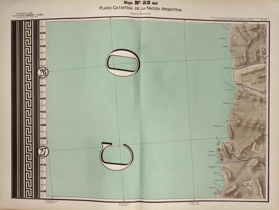 This old map of Plano Catastral De La Nacion Argentina, Hoja No. 22 from Argentina from 1901 was created by Carlos De Chapeaurouge in 1901