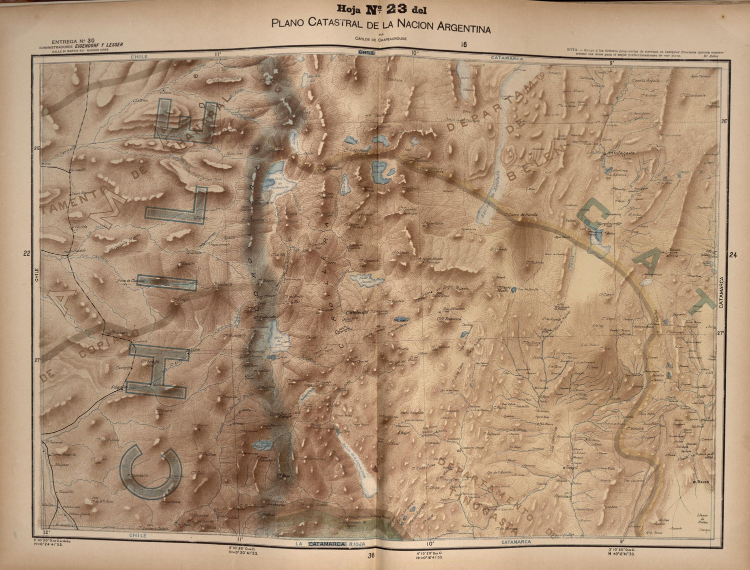 This old map of Plano Catastral De La Nacion Argentina, Hoja No. 23 from Argentina from 1901 was created by Carlos De Chapeaurouge in 1901