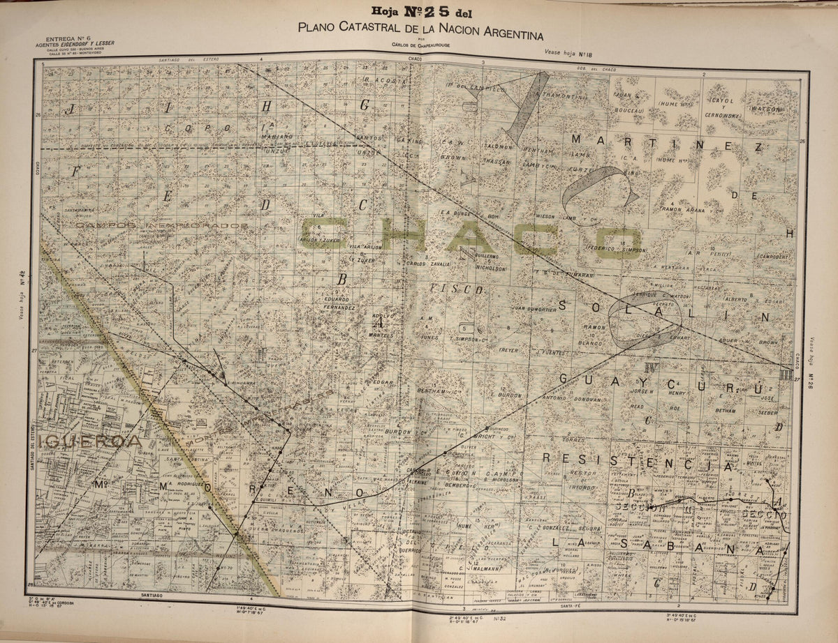 Plano Catastral De La Nacion Argentina, Hoja No. 25 from Argentina 1901 by Relic Map Company