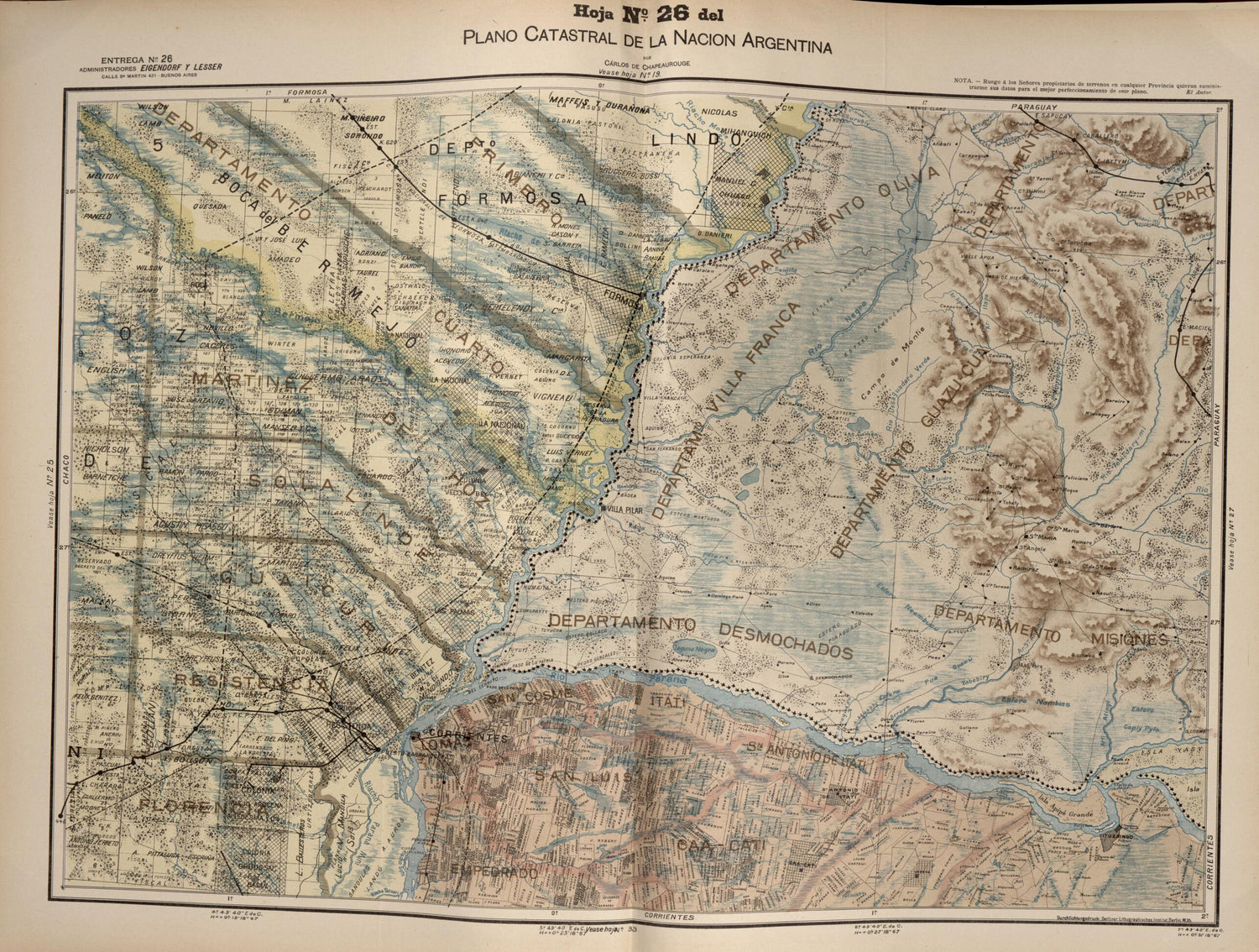 This old map of Plano Catastral De La Nacion Argentina, Hoja No. 26 from Argentina from 1901 was created by Carlos De Chapeaurouge in 1901