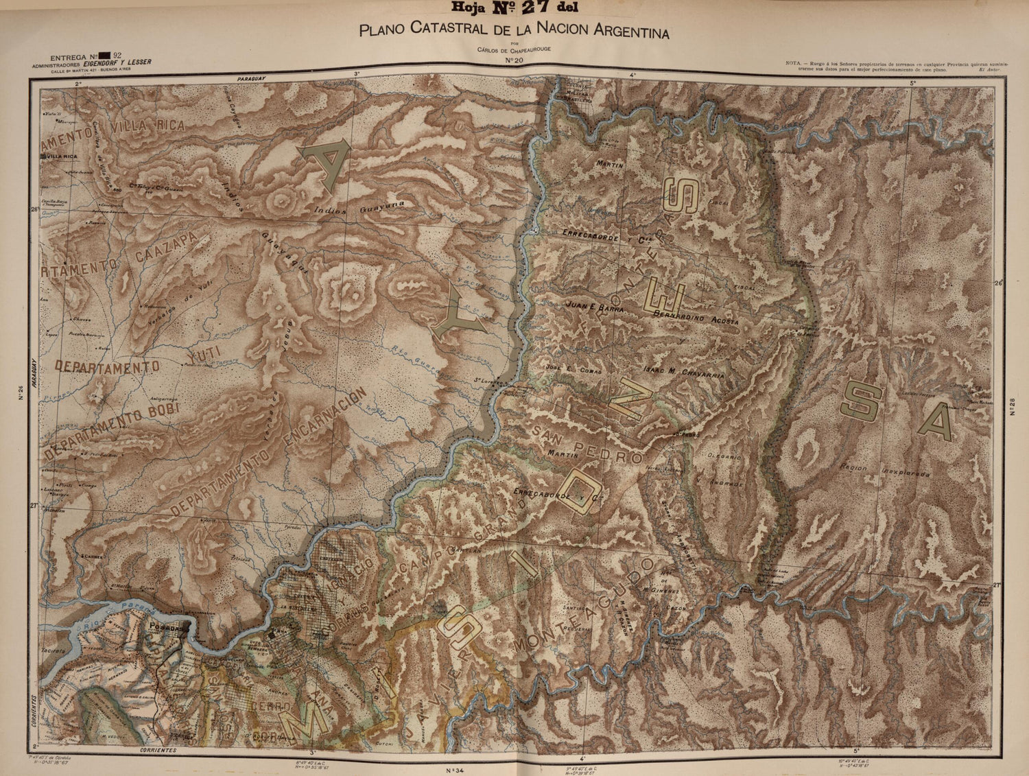 This old map of Plano Catastral De La Nacion Argentina, Hoja No. 27 from Argentina from 1901 was created by Carlos De Chapeaurouge in 1901