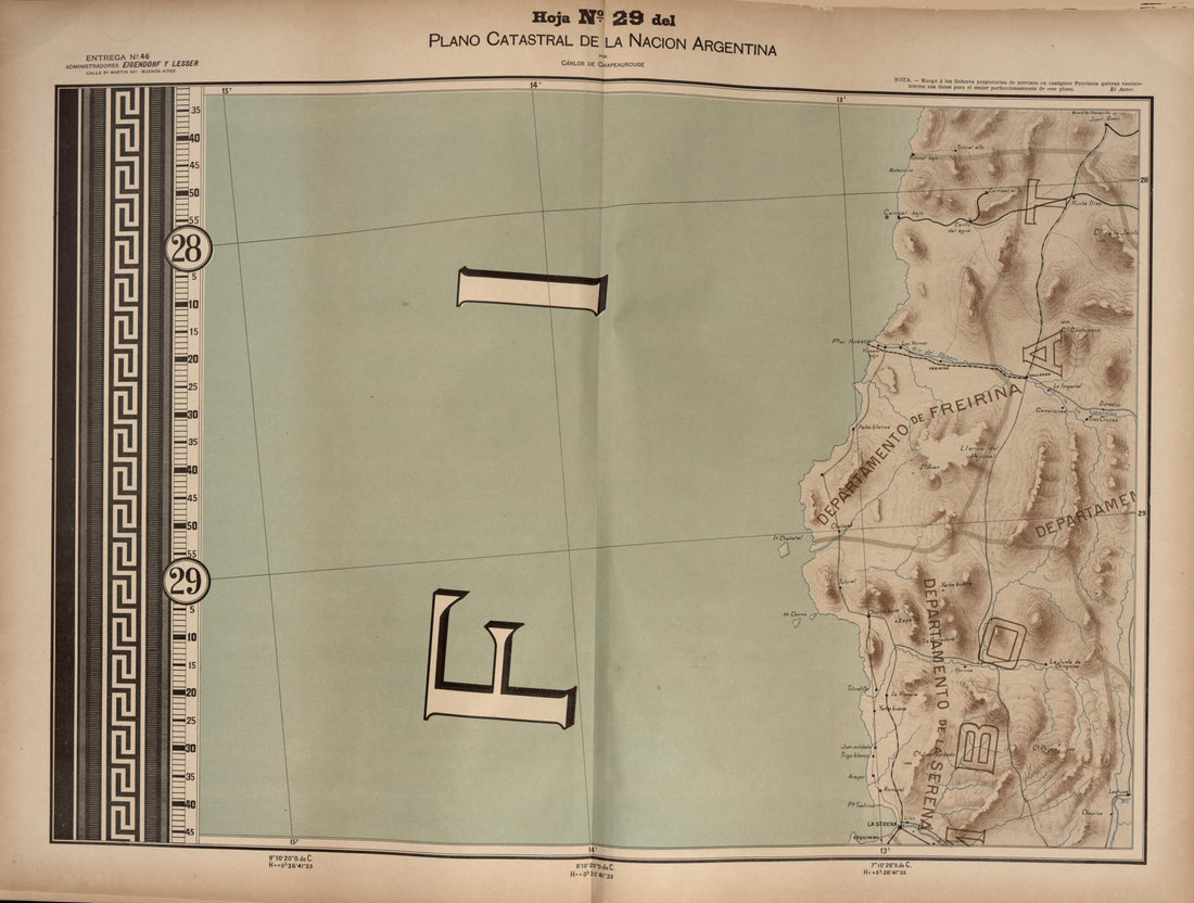 This old map of Plano Catastral De La Nacion Argentina, Hoja No. 29 from Argentina from 1901 was created by Carlos De Chapeaurouge in 1901