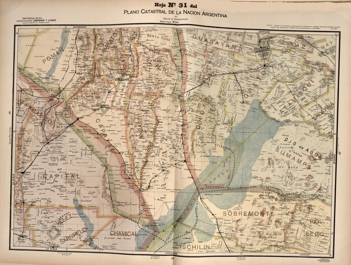 Plano Catastral De La Nacion Argentina, Hoja No. 31 from Argentina 1901 by Relic Map Company