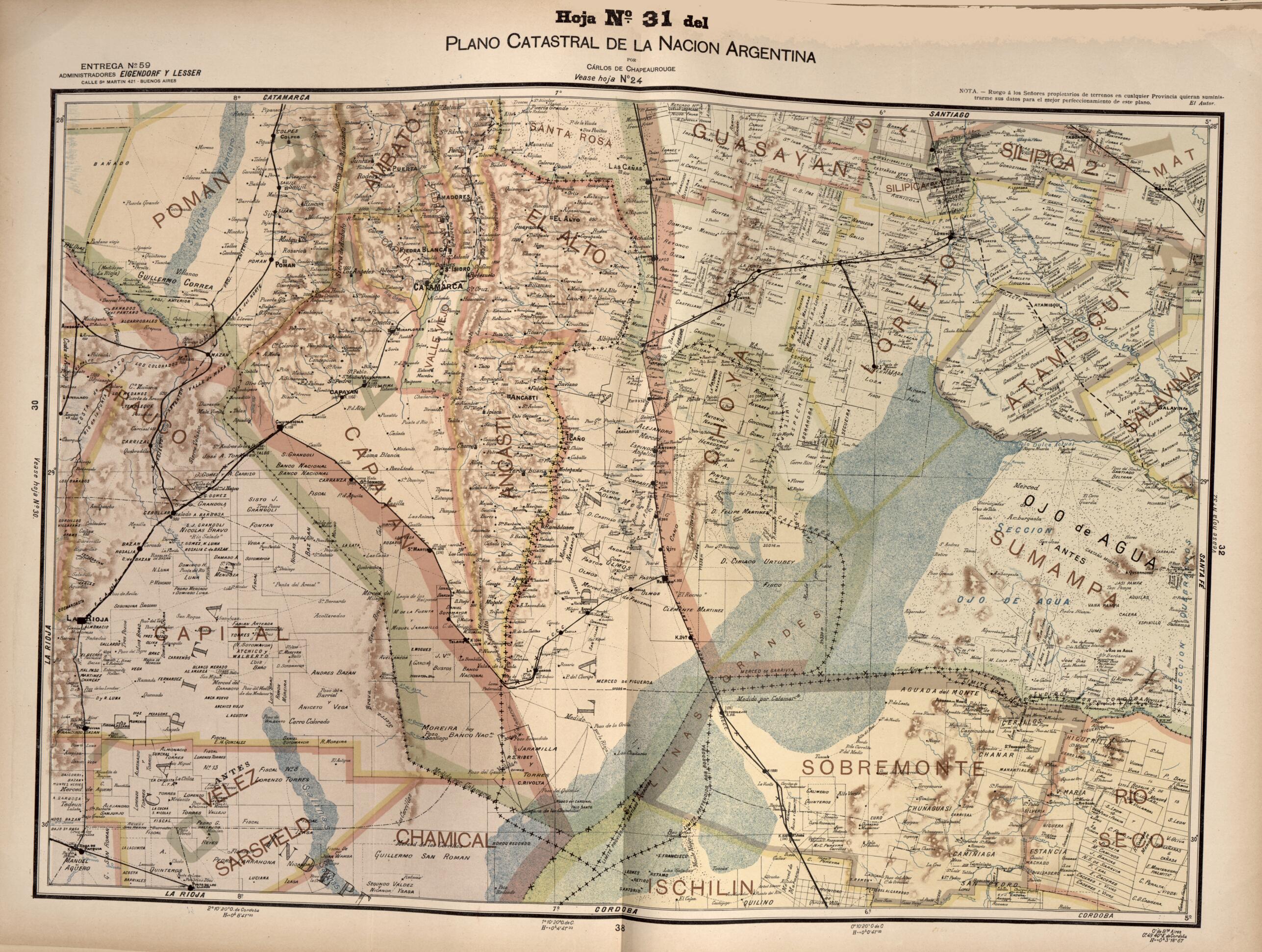 This old map of Plano Catastral De La Nacion Argentina, Hoja No. 31 from Argentina from 1901 was created by Carlos De Chapeaurouge in 1901