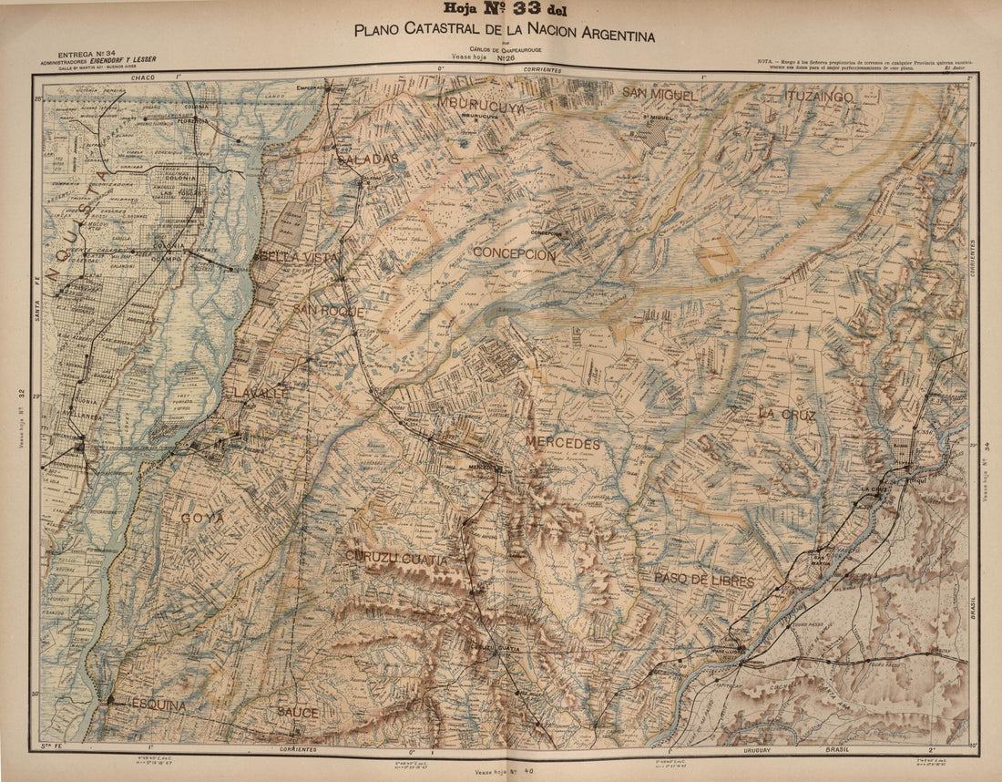 This old map of Plano Catastral De La Nacion Argentina, Hoja No. 33 from Argentina from 1901 was created by Carlos De Chapeaurouge in 1901