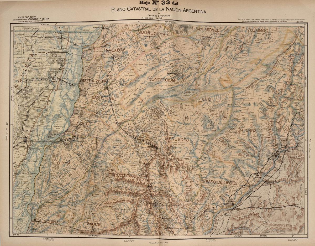 Plano Catastral De La Nacion Argentina, Hoja No. 33 from Argentina 1901 by Relic Map Company