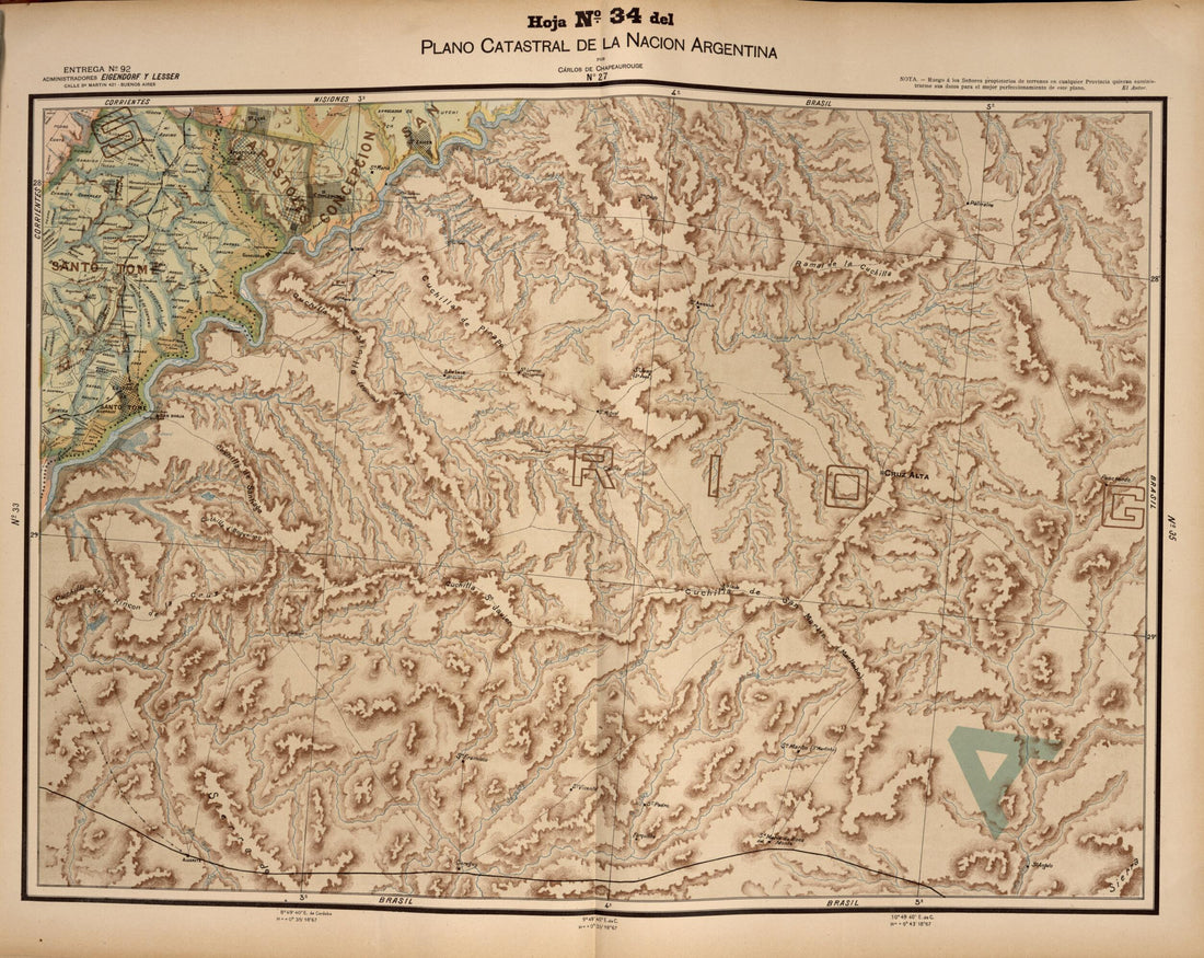 This old map of Plano Catastral De La Nacion Argentina, Hoja No. 33 from Argentina from 1901 was created by Carlos De Chapeaurouge in 1901