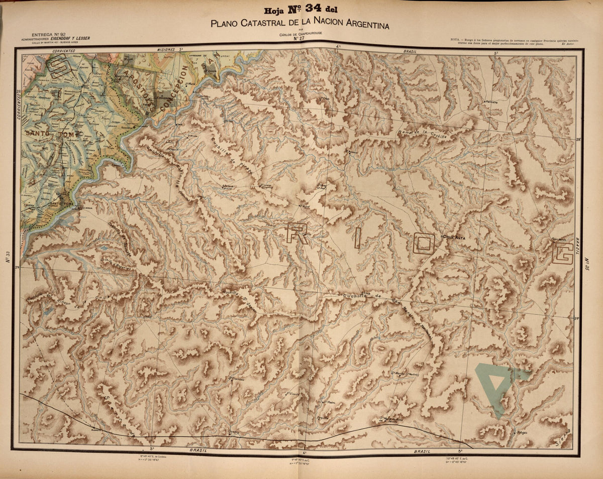 Plano Catastral De La Nacion Argentina, Hoja No. 33 from Argentina 1901 by Relic Map Company