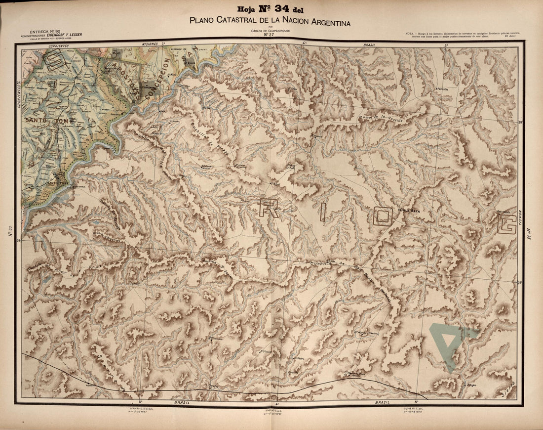 This old map of Plano Catastral De La Nacion Argentina, Hoja No. 34 from Argentina from 1901 was created by Carlos De Chapeaurouge in 1901