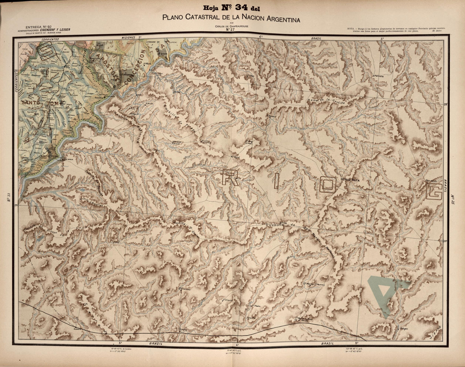 This old map of Plano Catastral De La Nacion Argentina, Hoja No. 34 from Argentina from 1901 was created by Carlos De Chapeaurouge in 1901