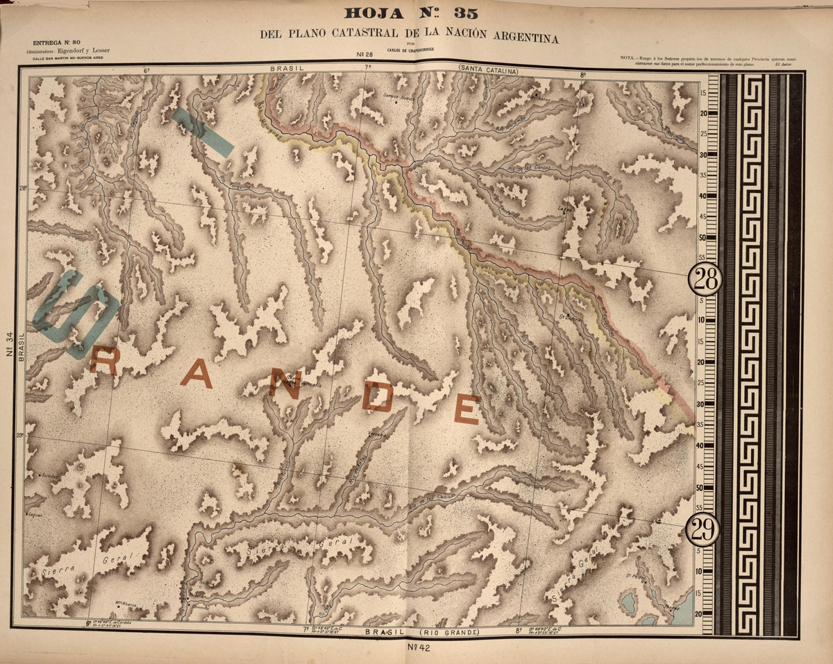 Plano Catastral De La Nacion Argentina, Hoja No. 35 from Argentina 1901 by Relic Map Company