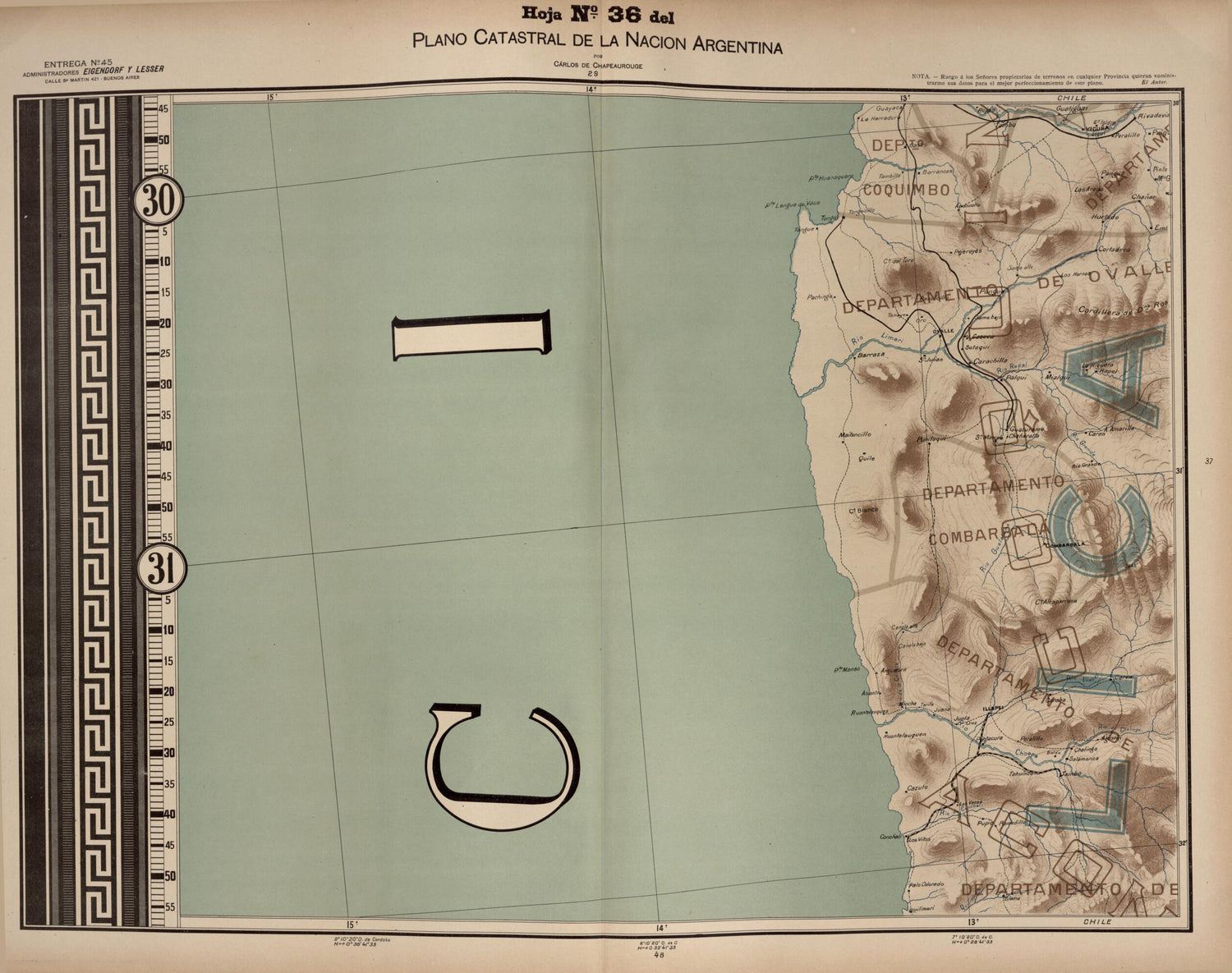 This old map of Plano Catastral De La Nacion Argentina, Hoja No. 36 from Argentina from 1901 was created by Carlos De Chapeaurouge in 1901