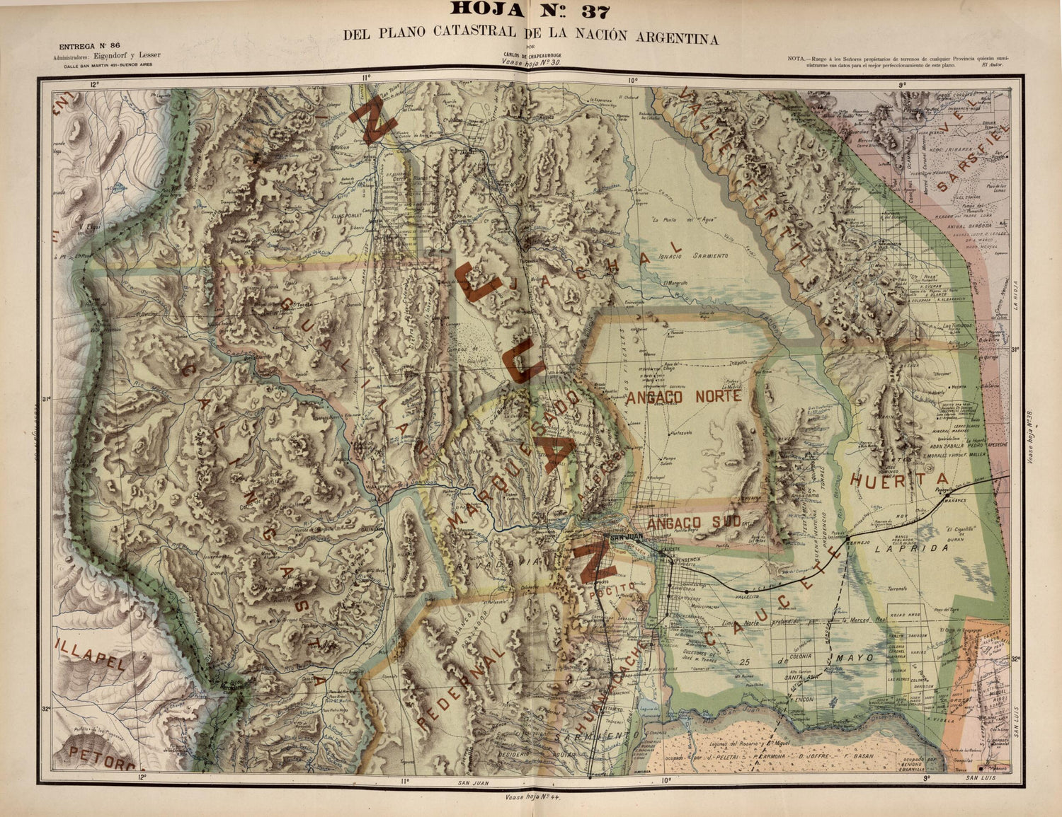 This old map of Plano Catastral De La Nacion Argentina, Hoja No. 37 from Argentina from 1901 was created by Carlos De Chapeaurouge in 1901