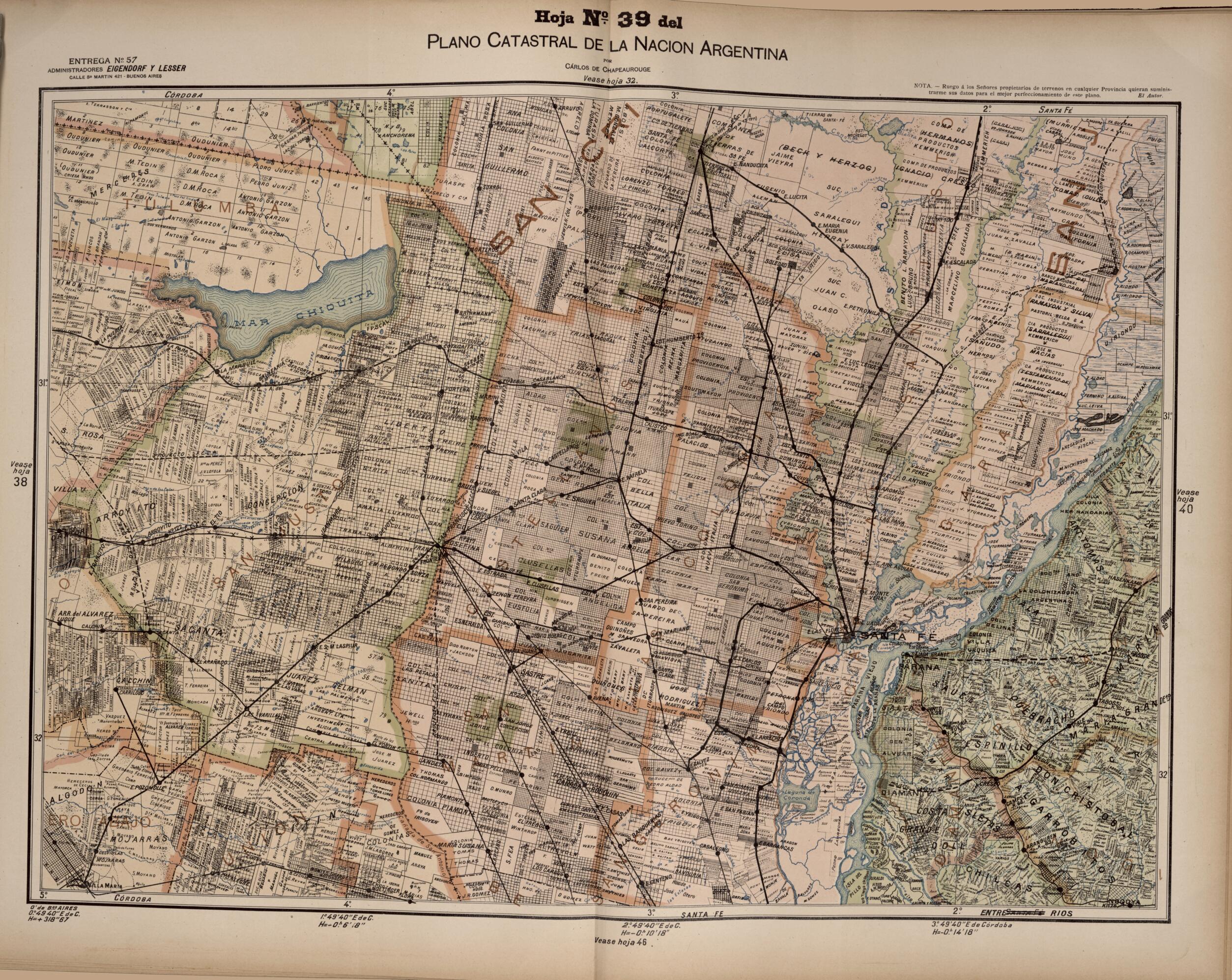 This old map of Plano Catastral De La Nacion Argentina, Hoja No. 39 from Argentina from 1901 was created by Carlos De Chapeaurouge in 1901