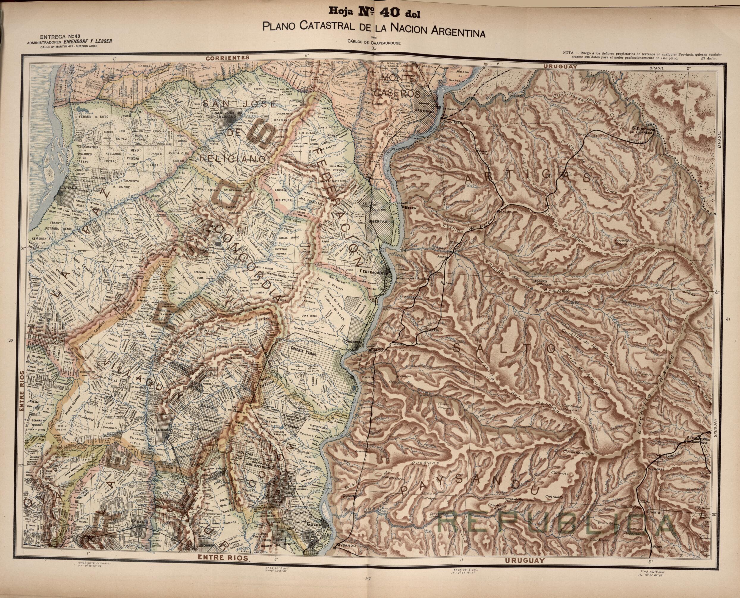 This old map of Plano Catastral De La Nacion Argentina, Hoja No. 40 from Argentina from 1901 was created by Carlos De Chapeaurouge in 1901