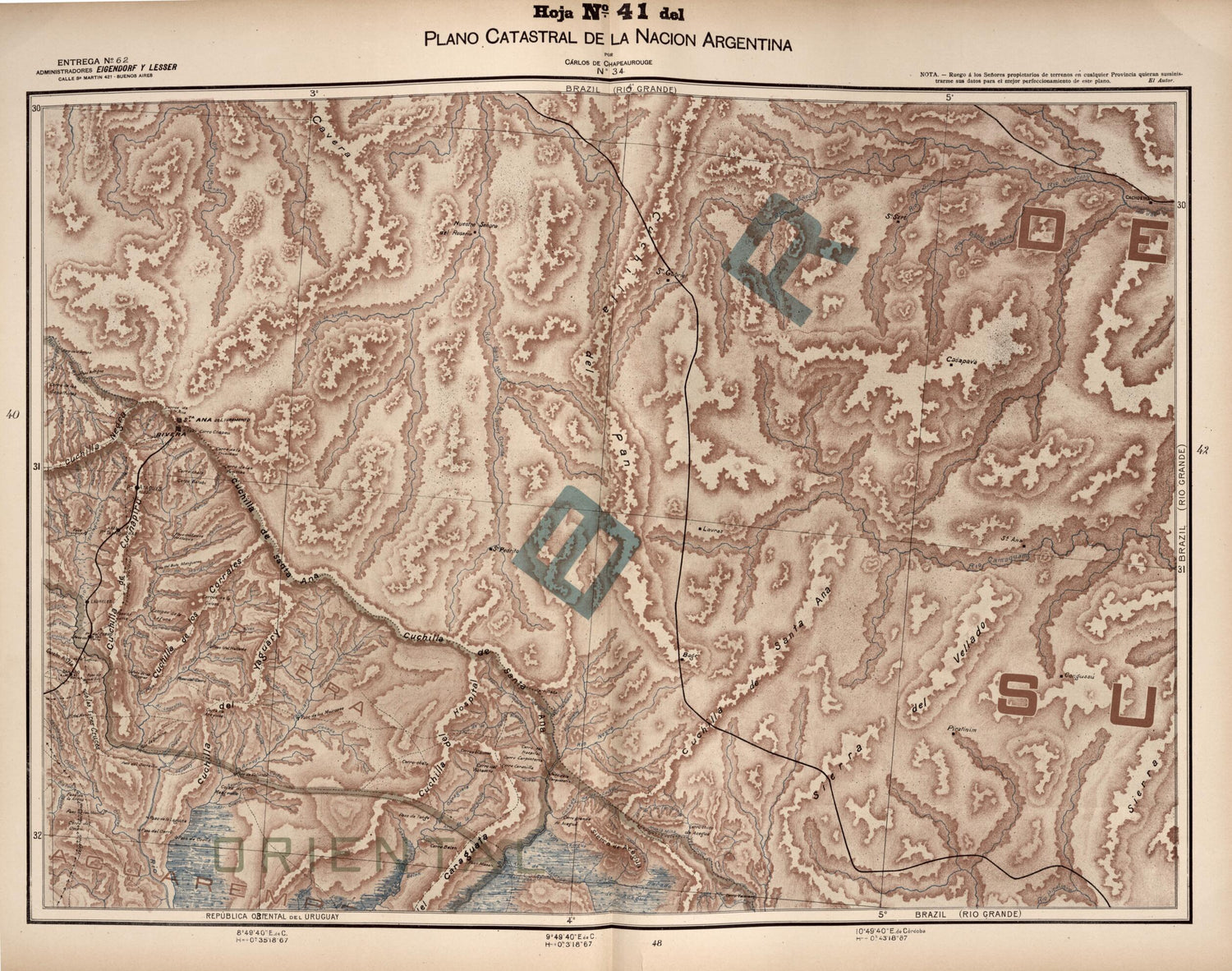 This old map of Plano Catastral De La Nacion Argentina, Hoja No. 41 from Argentina from 1901 was created by Carlos De Chapeaurouge in 1901