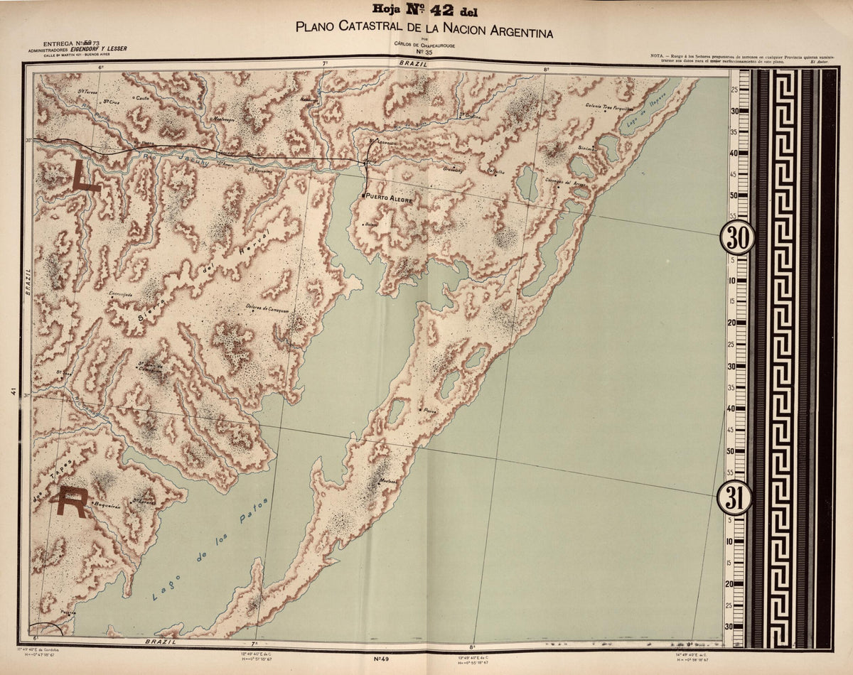 Plano Catastral De La Nacion Argentina, Hoja No. 42 from Argentina 1901 by Relic Map Company