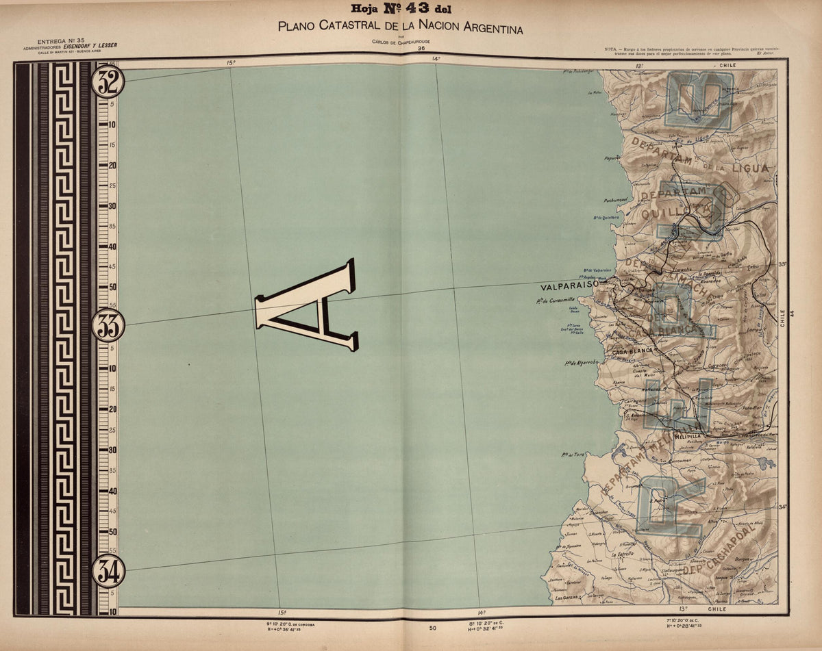 Plano Catastral De La Nacion Argentina, Hoja No. 43 from Argentina 1901 by Relic Map Company