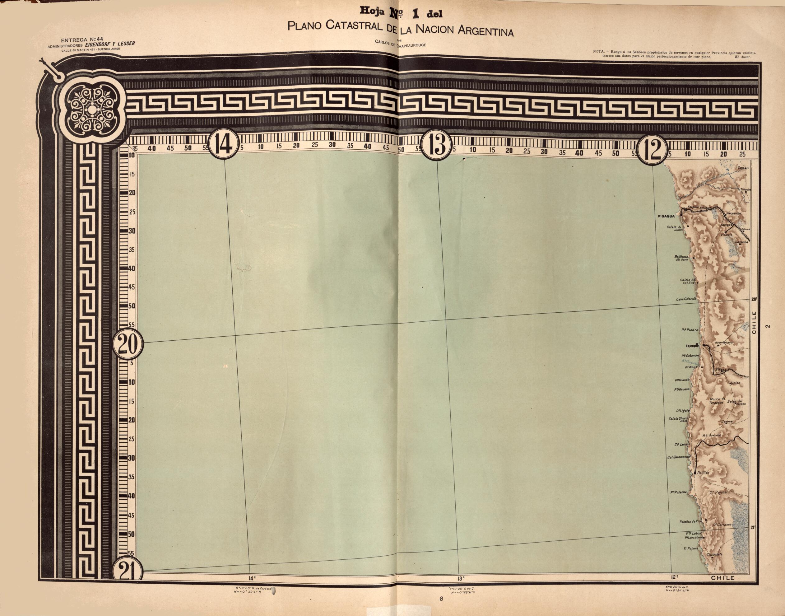 This old map of Plano Catastral De La Nacion Argentina, Hoja No. 1 from Argentina from 1901 was created by Carlos De Chapeaurouge in 1901