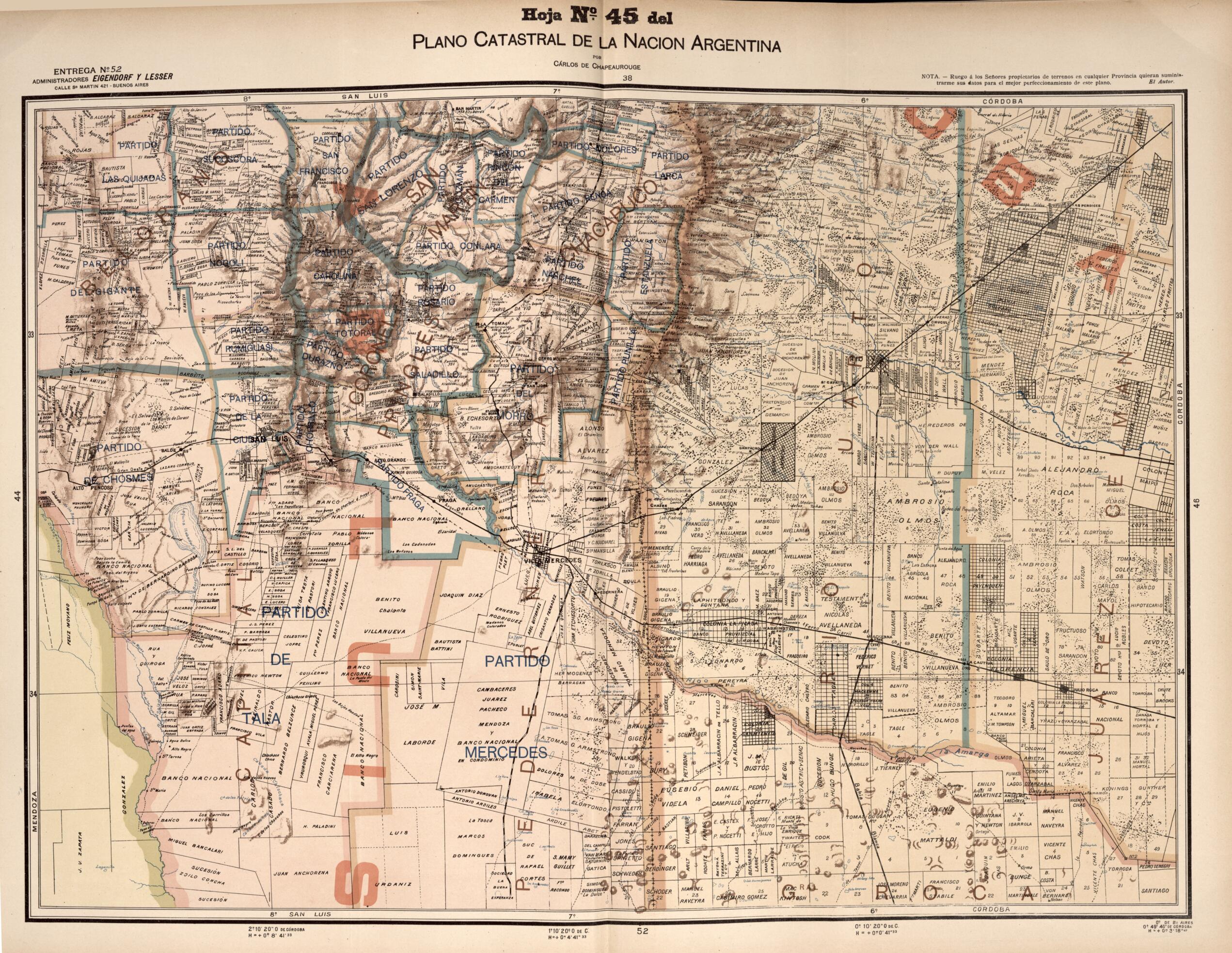 This old map of Plano Catastral De La Nacion Argentina, Hoja No. 45 from Argentina from 1901 was created by Carlos De Chapeaurouge in 1901