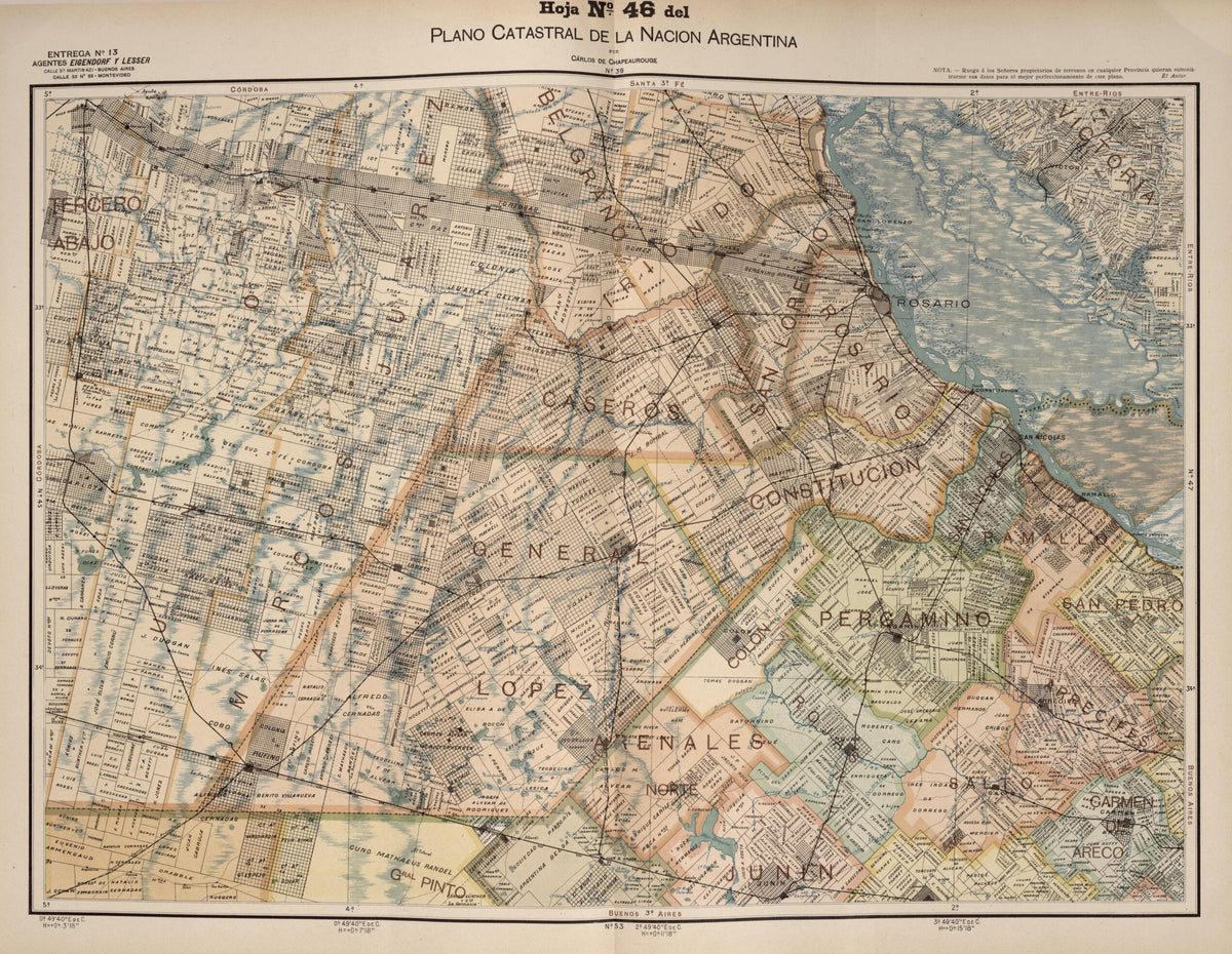 Plano Catastral De La Nacion Argentina, Hoja No. 46 from Argentina 1901 by Relic Map Company