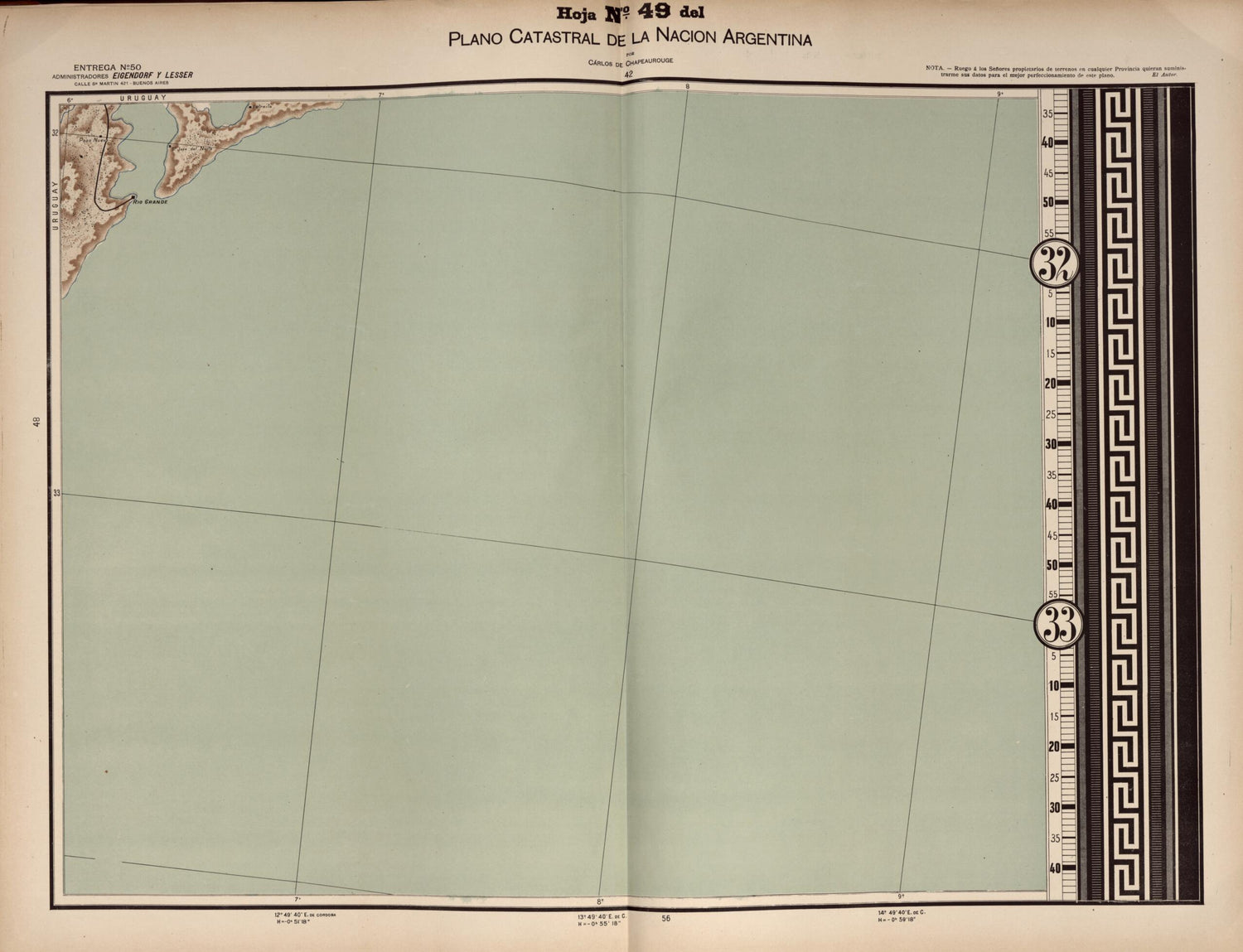 This old map of Plano Catastral De La Nacion Argentina, Hoja No. 49 from Argentina from 1901 was created by Carlos De Chapeaurouge in 1901