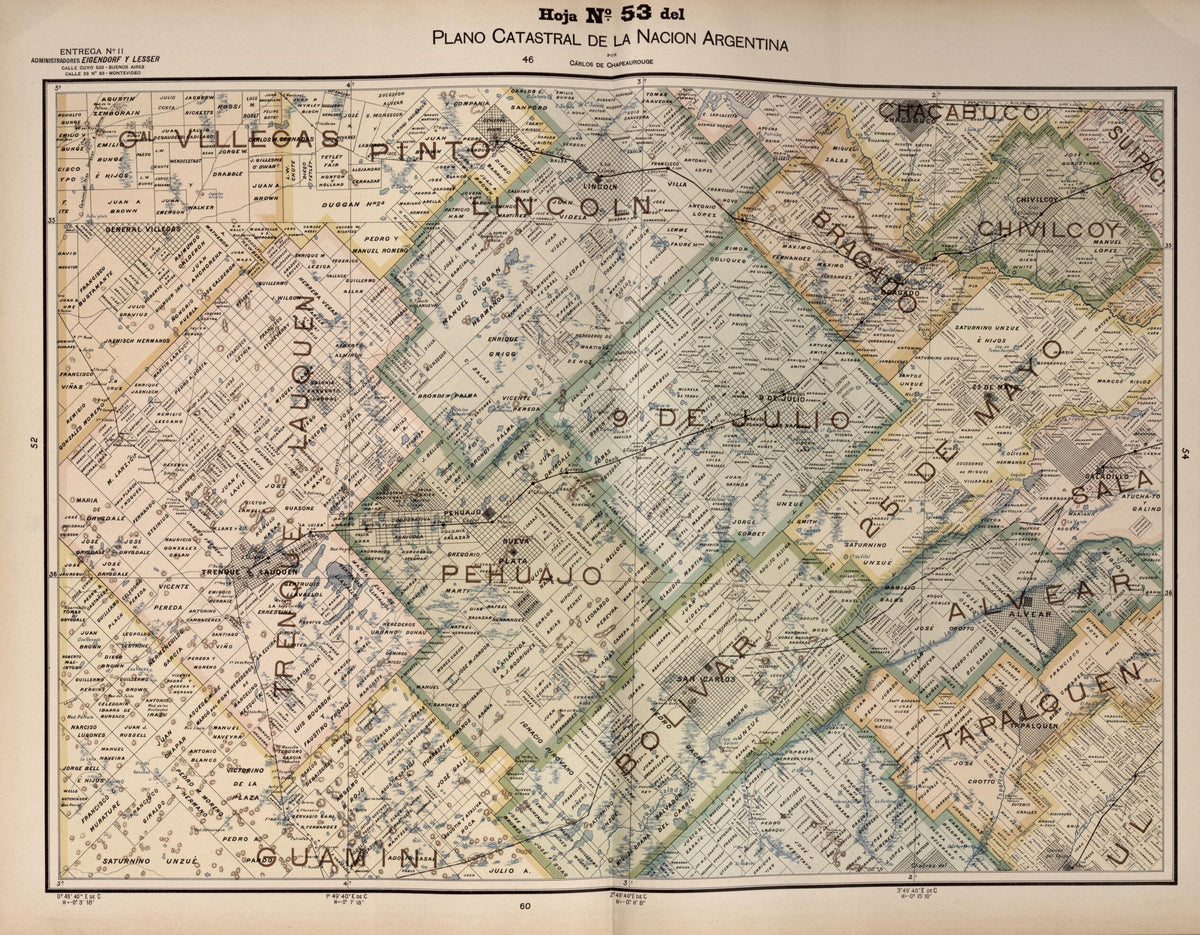 Plano Catastral De La Nacion Argentina, Hoja No. 53 from Argentina 1901 by Relic Map Company