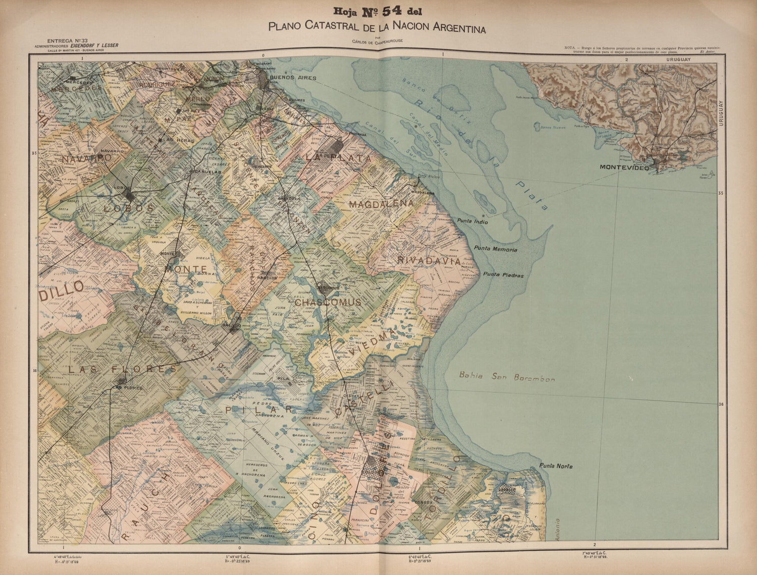 This old map of Plano Catastral De La Nacion Argentina, Hoja No. 54 from Argentina from 1901 was created by Carlos De Chapeaurouge in 1901