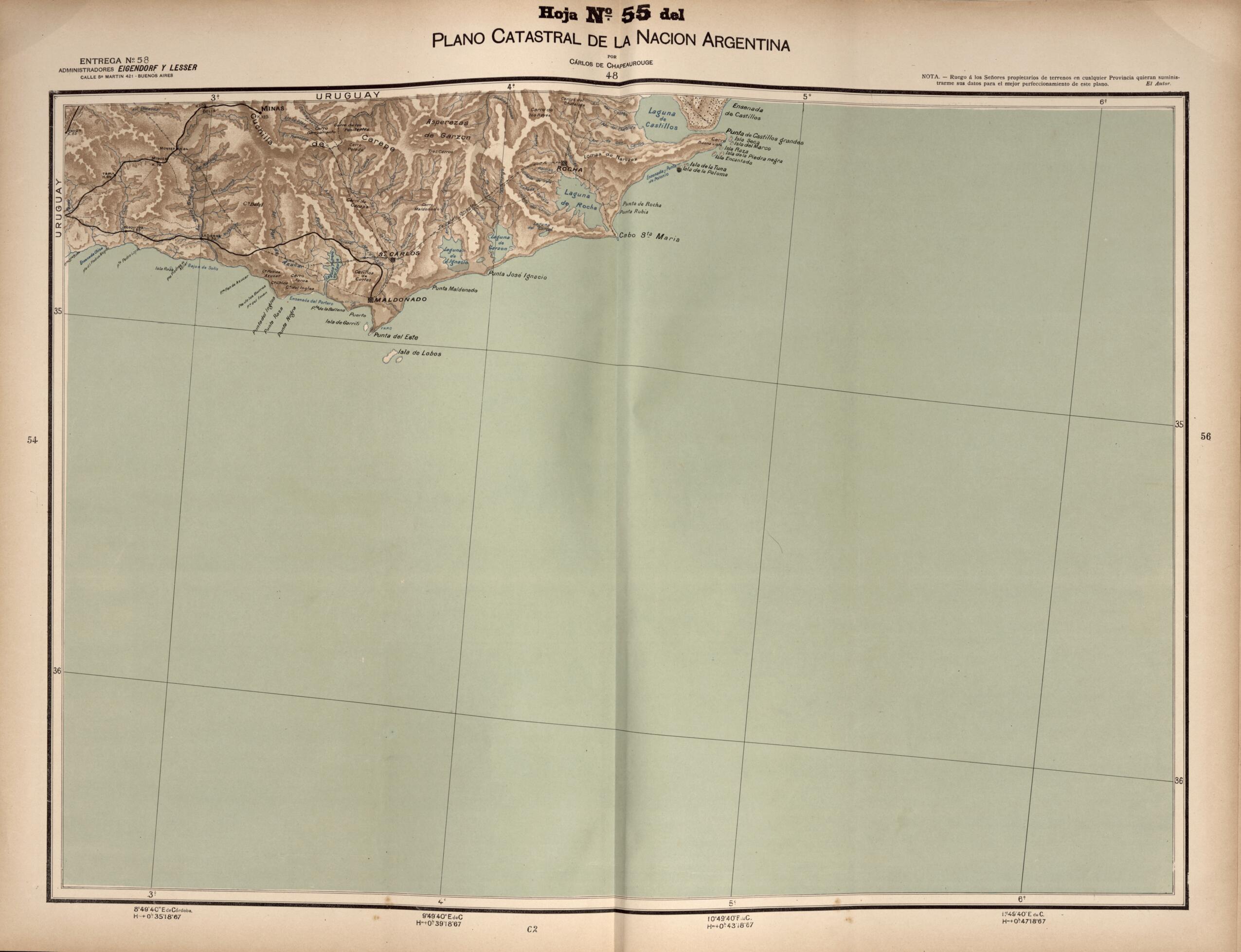 This old map of Plano Catastral De La Nacion Argentina, Hoja No. 55 from Argentina from 1901 was created by Carlos De Chapeaurouge in 1901