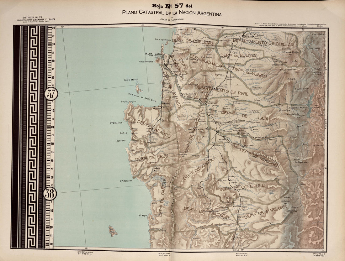 This old map of Plano Catastral De La Nacion Argentina, Hoja No. 57 from Argentina from 1901 was created by Carlos De Chapeaurouge in 1901