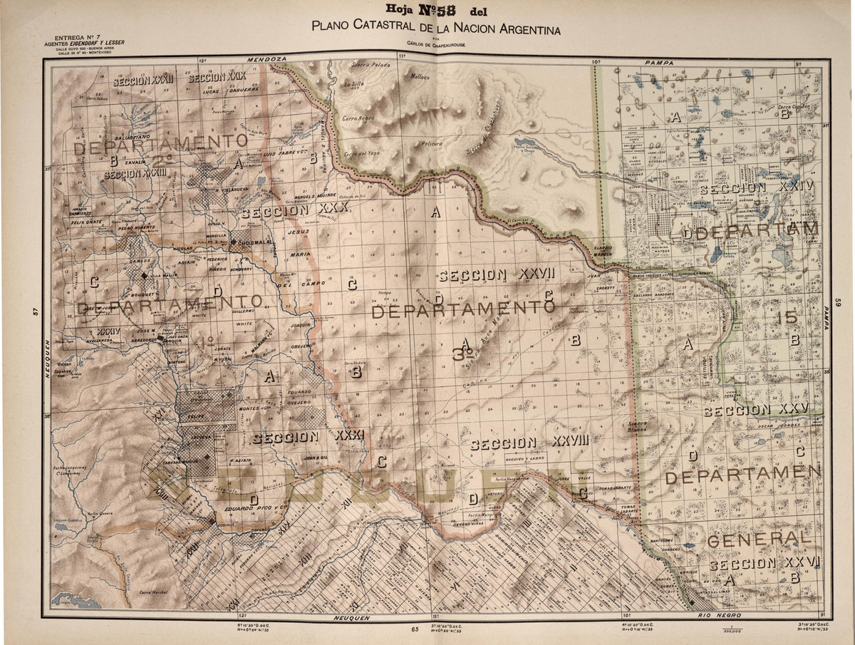 Plano Catastral De La Nacion Argentina, Hoja No. 58 from Argentina 1901 by Relic Map Company