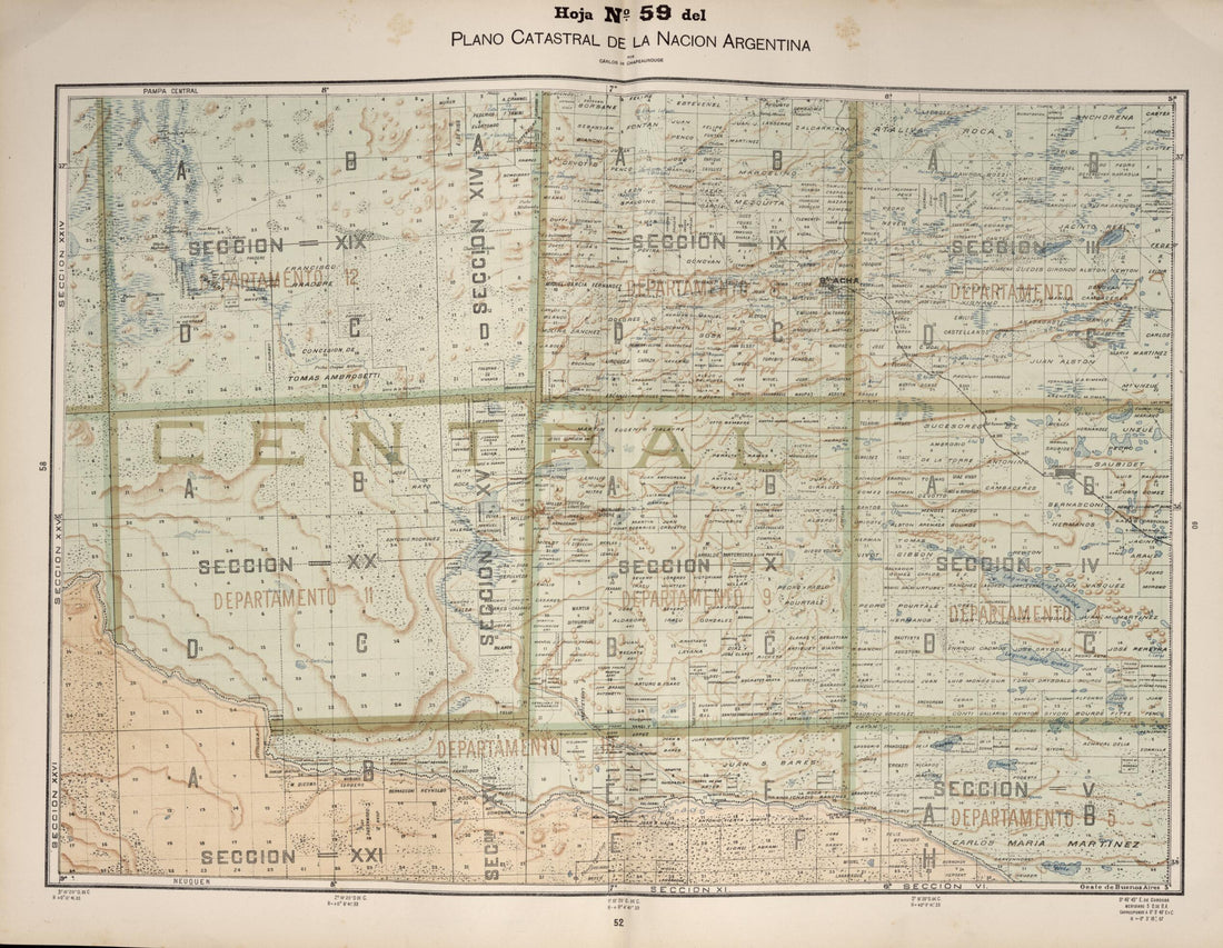 This old map of Plano Catastral De La Nacion Argentina, Hoja No. 59 from Argentina from 1901 was created by Carlos De Chapeaurouge in 1901