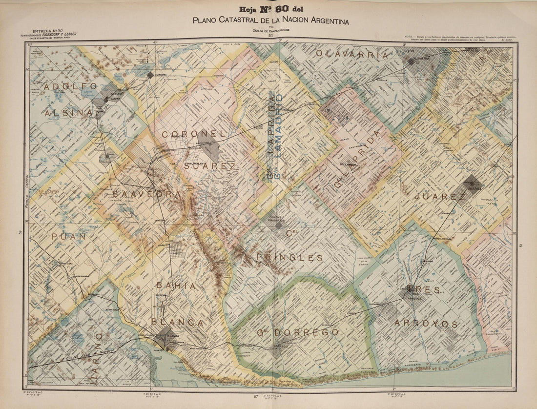 This old map of Plano Catastral De La Nacion Argentina, Hoja No. 60 from Argentina from 1901 was created by Carlos De Chapeaurouge in 1901