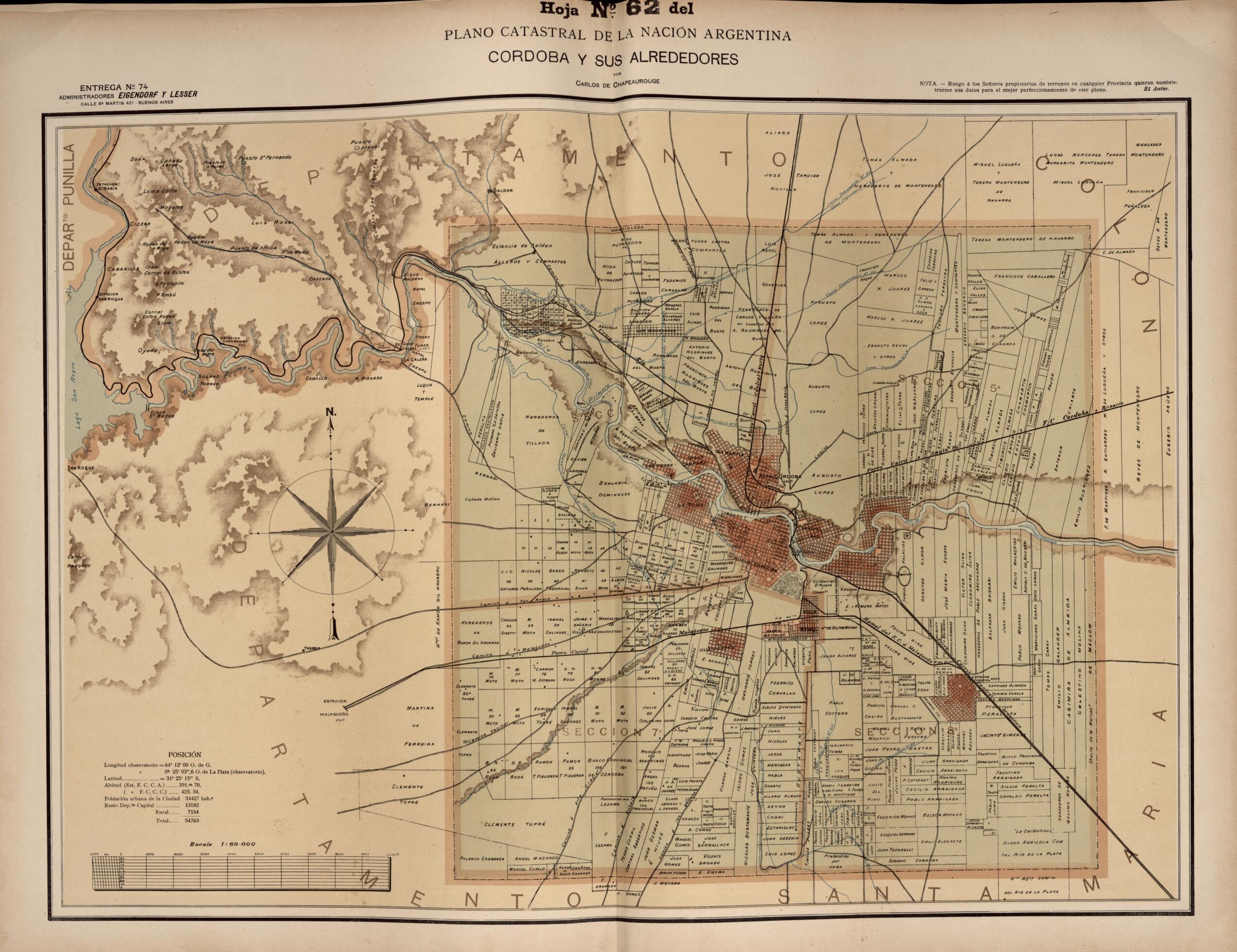 This old map of Plano Catastral De La Nacion Argentina, Hoja No. 62 from Argentina from 1901 was created by Carlos De Chapeaurouge in 1901