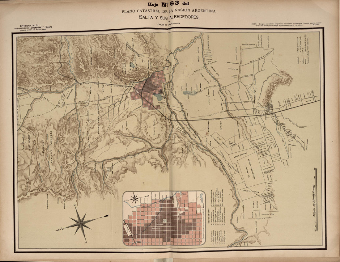 This old map of Plano Catastral De La Nacion Argentina, Hoja No. 63 from Argentina from 1901 was created by Carlos De Chapeaurouge in 1901