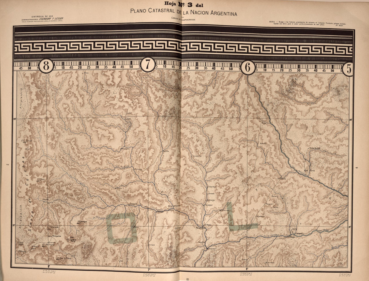 This old map of Plano Catastral De La Nacion Argentina, Hoja No. 3 from Argentina from 1901 was created by Carlos De Chapeaurouge in 1901