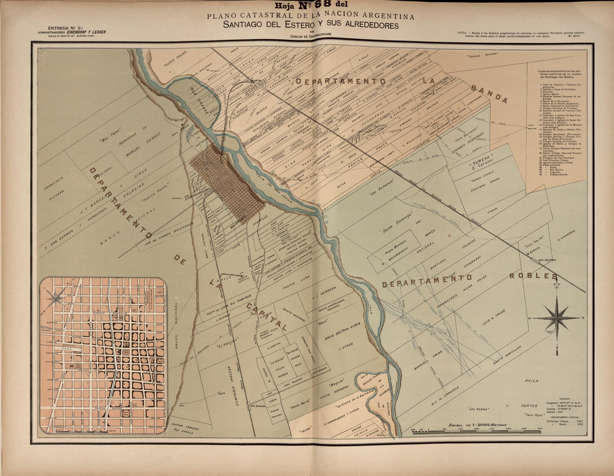 Plano Catastral De La Nacion Argentina, Hoja No. 68 from Argentina 1901 by Relic Map Company