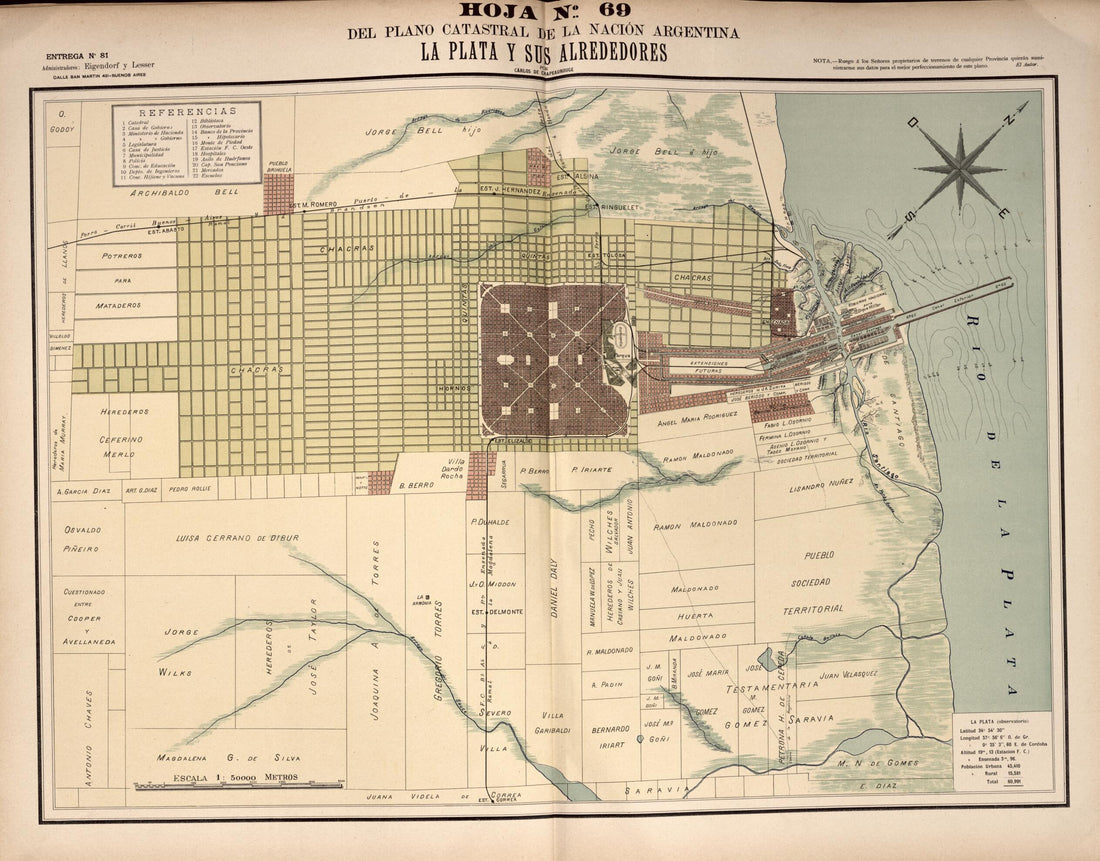 This old map of Plano Catastral De La Nacion Argentina, Hoja No. 69 from Argentina from 1901 was created by Carlos De Chapeaurouge in 1901