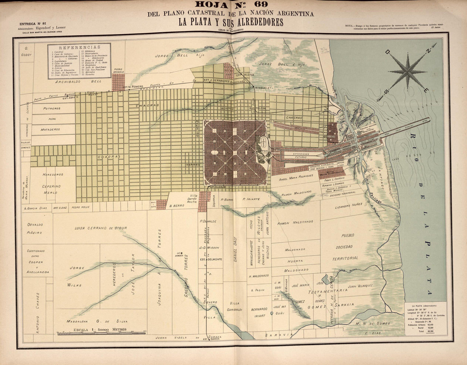 This old map of Plano Catastral De La Nacion Argentina, Hoja No. 69 from Argentina from 1901 was created by Carlos De Chapeaurouge in 1901