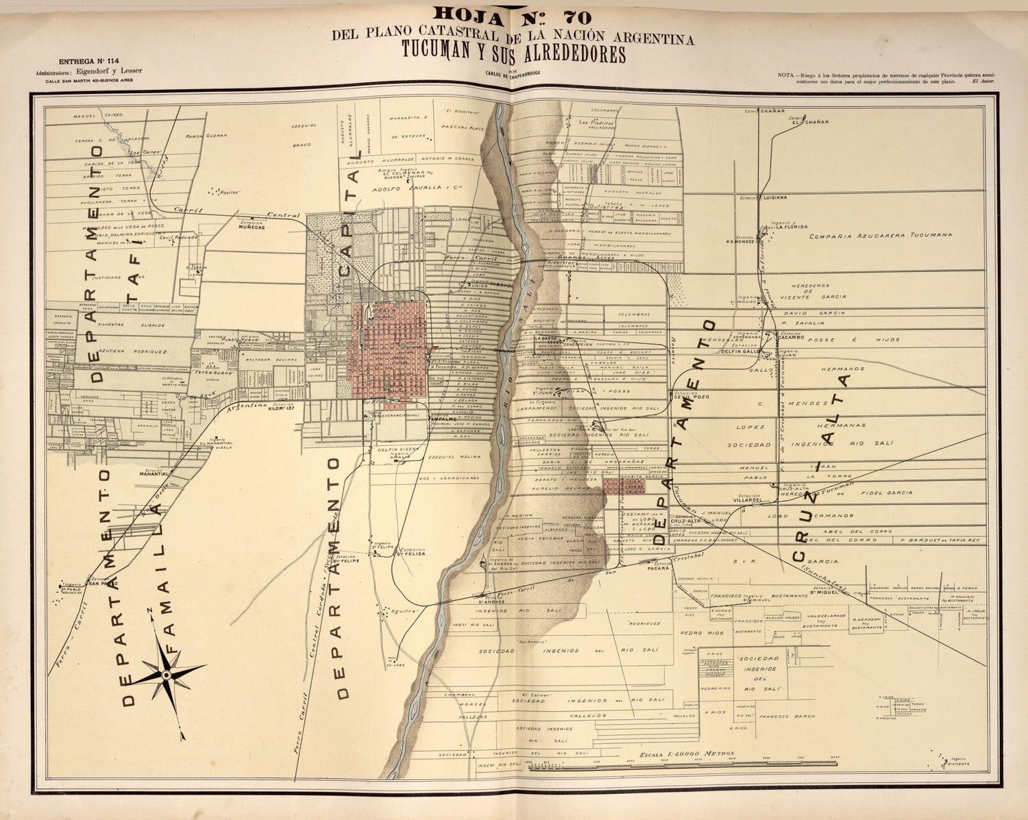 This old map of Plano Catastral De La Nacion Argentina, Hoja No. 70 from Argentina from 1901 was created by Carlos De Chapeaurouge in 1901