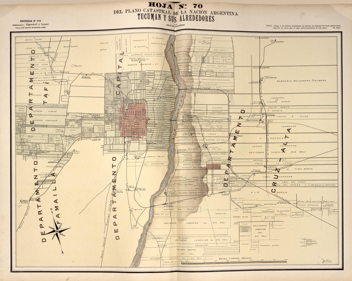 Plano Catastral De La Nacion Argentina, Hoja No. 70 from Argentina 1901 by Relic Map Company