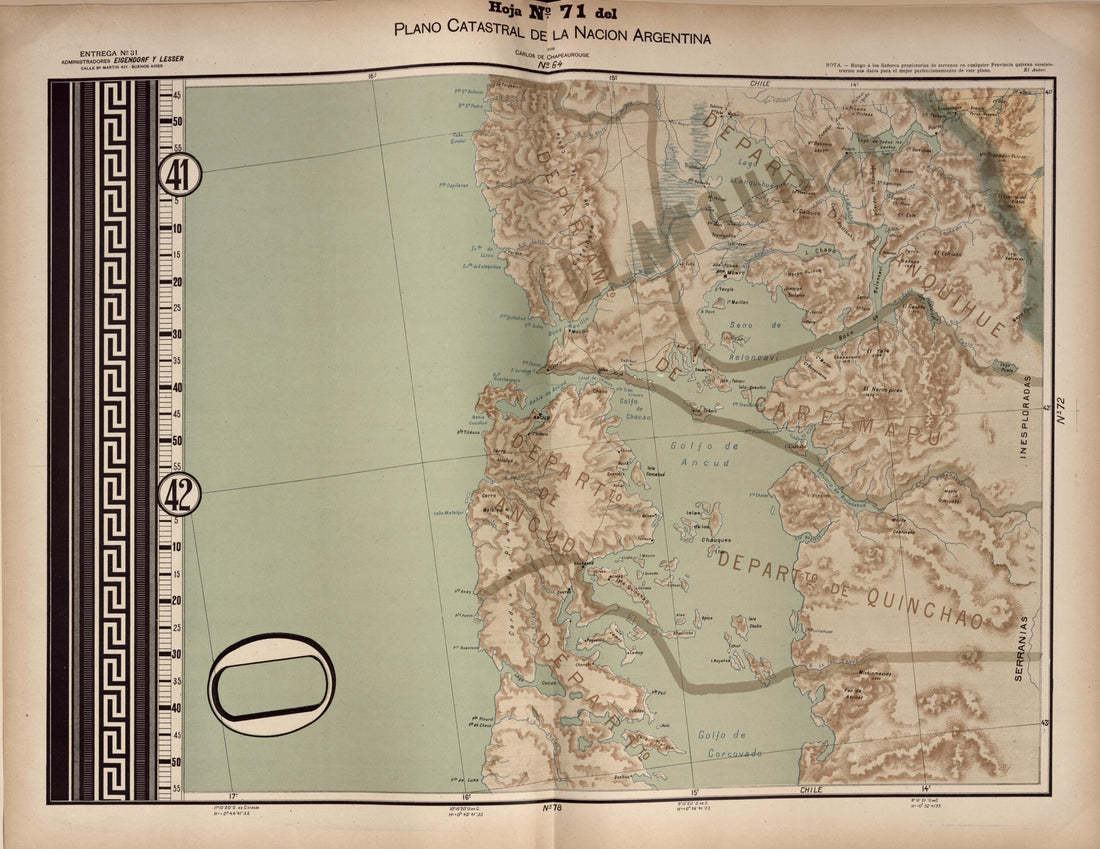 This old map of Plano Catastral De La Nacion Argentina, Hoja No. 71 from Argentina from 1901 was created by Carlos De Chapeaurouge in 1901