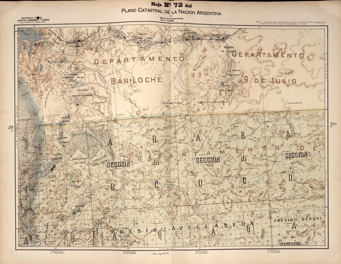 This old map of Plano Catastral De La Nacion Argentina, Hoja No. 72 from Argentina from 1901 was created by Carlos De Chapeaurouge in 1901