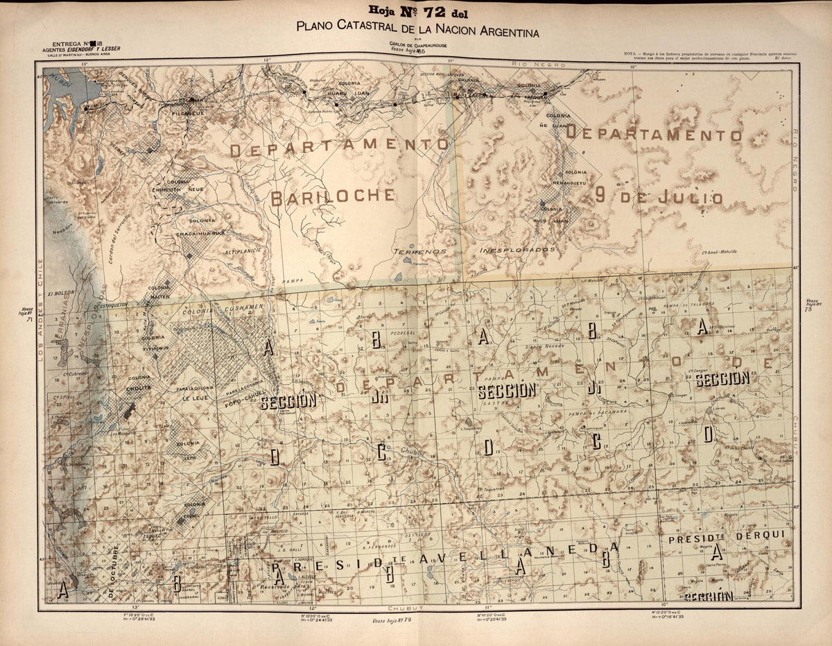 Plano Catastral De La Nacion Argentina, Hoja No. 72 from Argentina 1901 by Relic Map Company