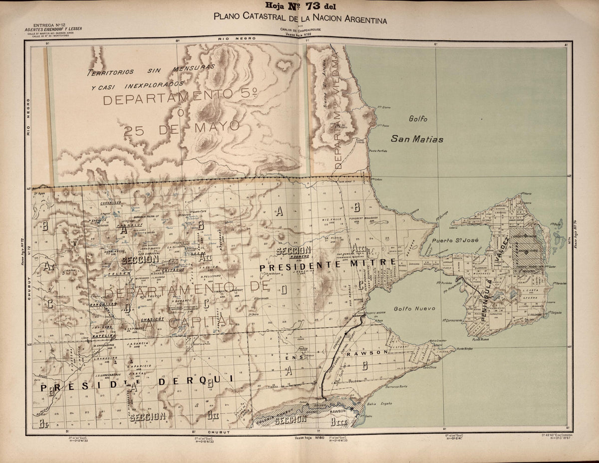 Plano Catastral De La Nacion Argentina, Hoja No. 73 from Argentina 1901 by Relic Map Company