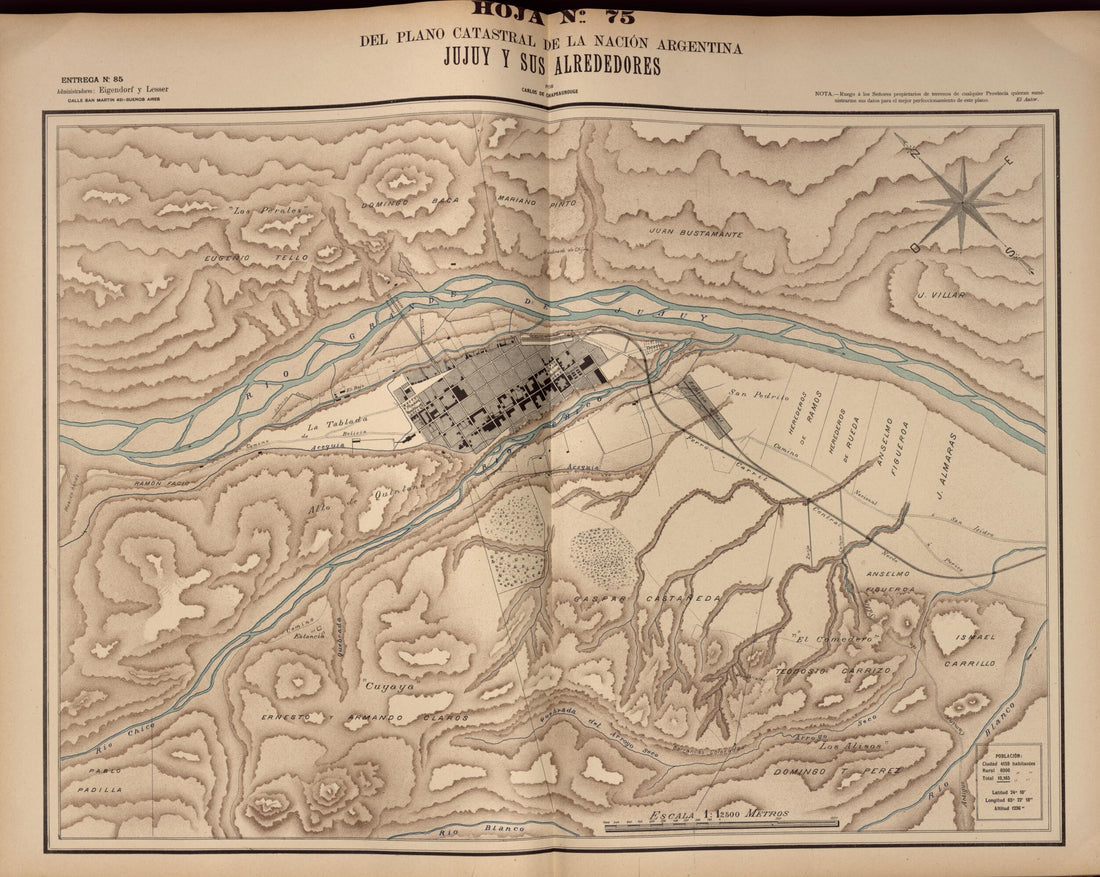 This old map of Plano Catastral De La Nacion Argentina, Hoja No. 75 from Argentina from 1901 was created by Carlos De Chapeaurouge in 1901