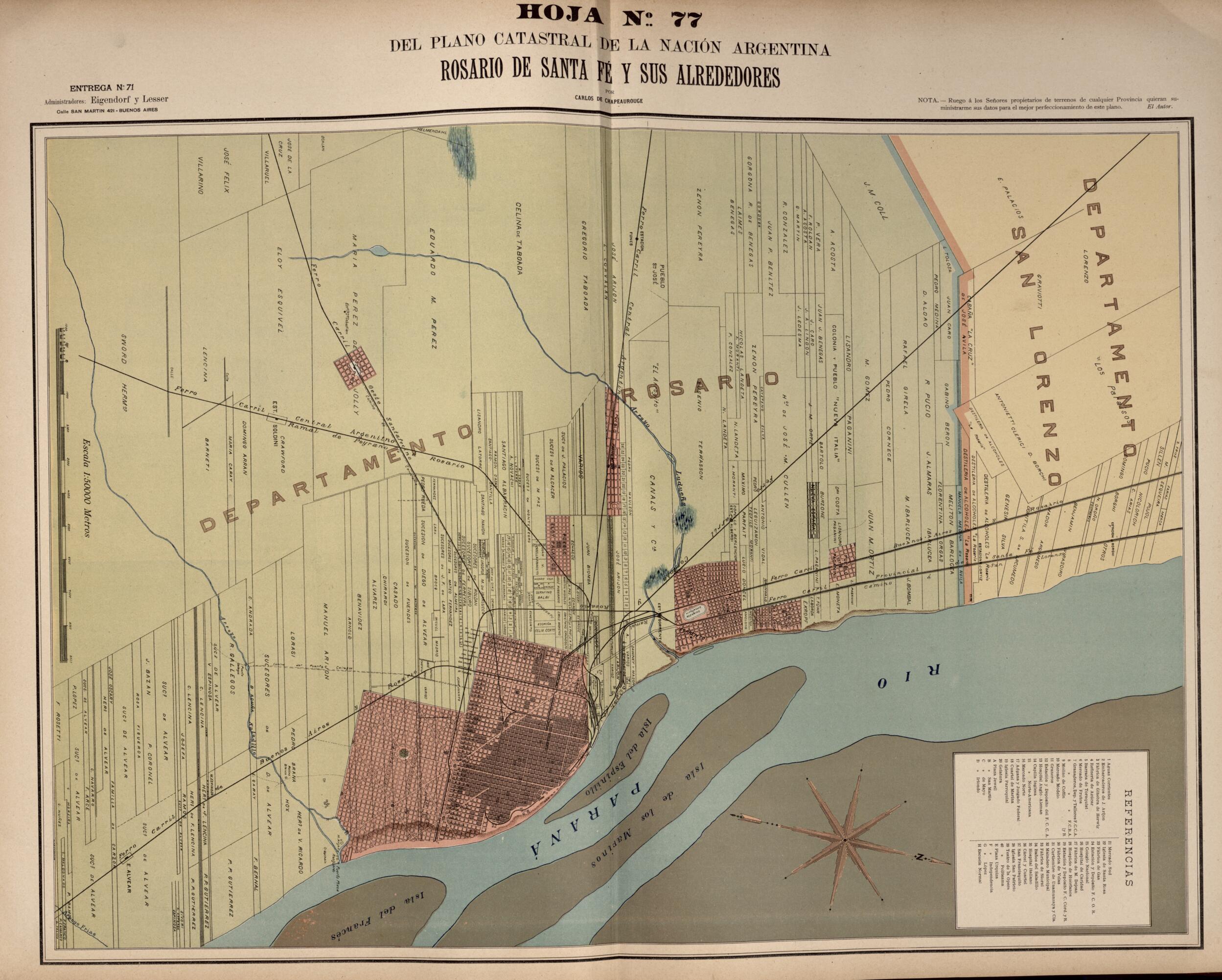 This old map of Plano Catastral De La Nacion Argentina, Hoja No. 77 from Argentina from 1901 was created by Carlos De Chapeaurouge in 1901