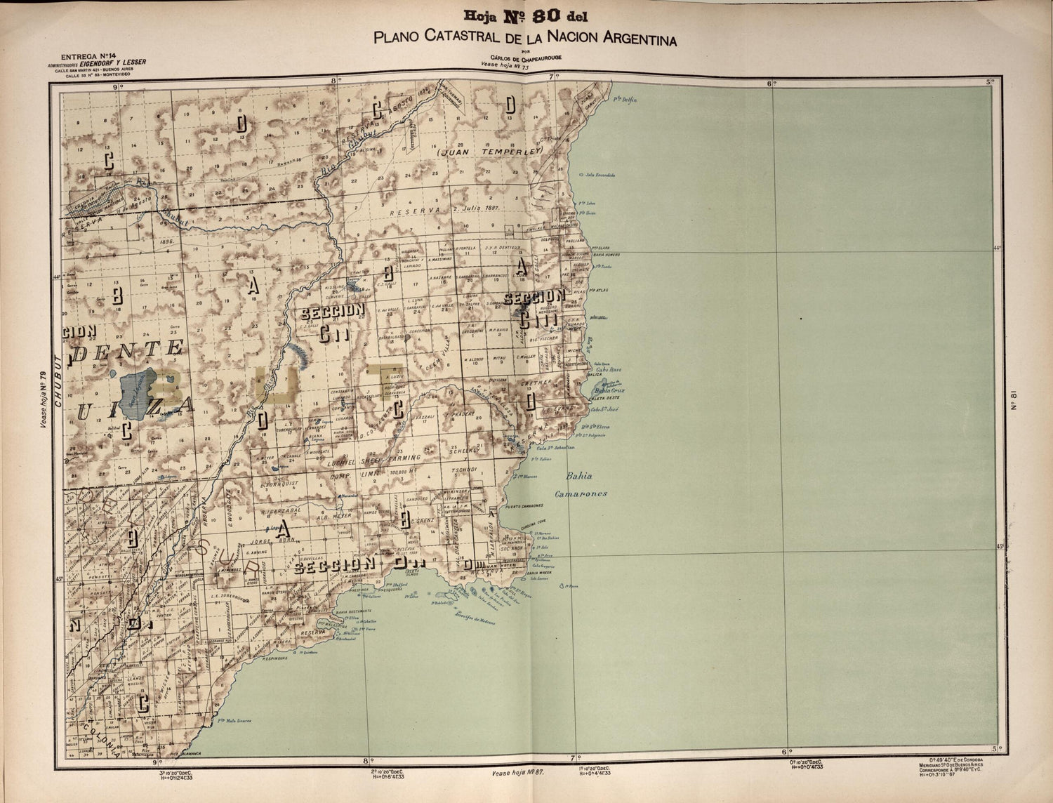 This old map of Plano Catastral De La Nacion Argentina, Hoja No. 80 from Argentina from 1901 was created by Carlos De Chapeaurouge in 1901